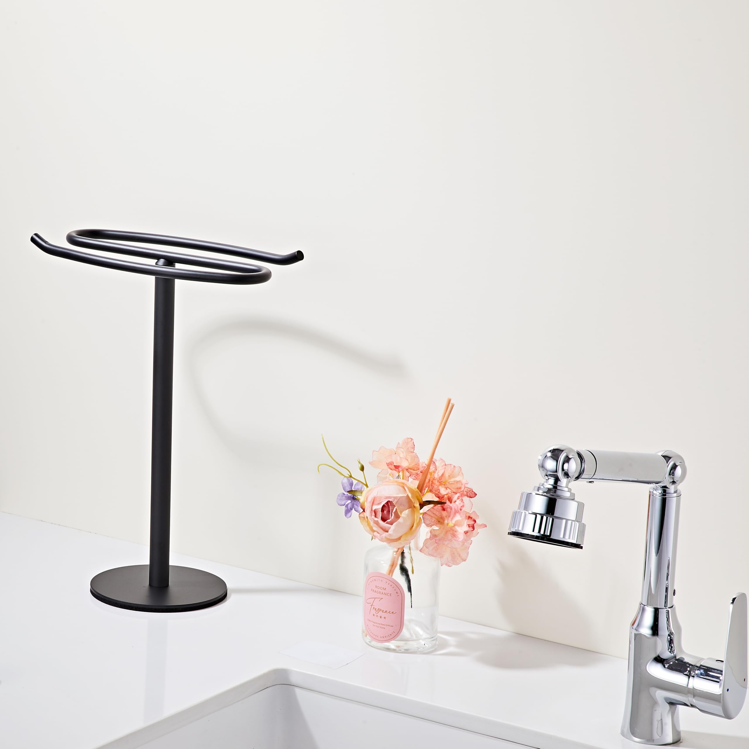 Matte Black Hand Towel Holder Stand,13 Inch Free-Standing Towel Rack, SUS304 Stainless Steel Towel Bar Rack Stand, Tower Bar for Bathroom Kitchen Vanity Countertop…