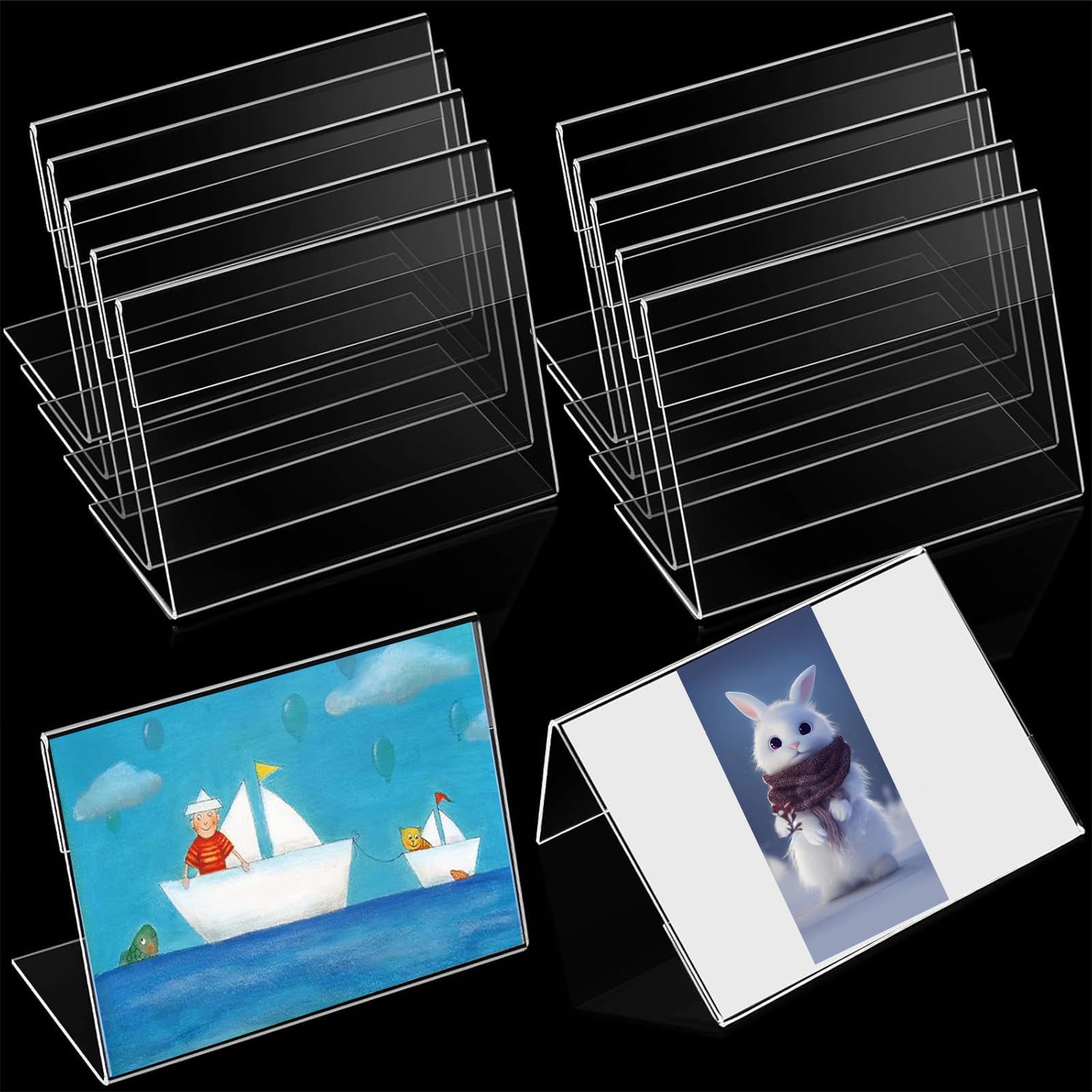 FYHJTRT 21 Pack Clear Acrylic Table Top Sign Holders，3.5"x5" Plastic Display Stands for Business Cards, Price Tags, Menus and Labels