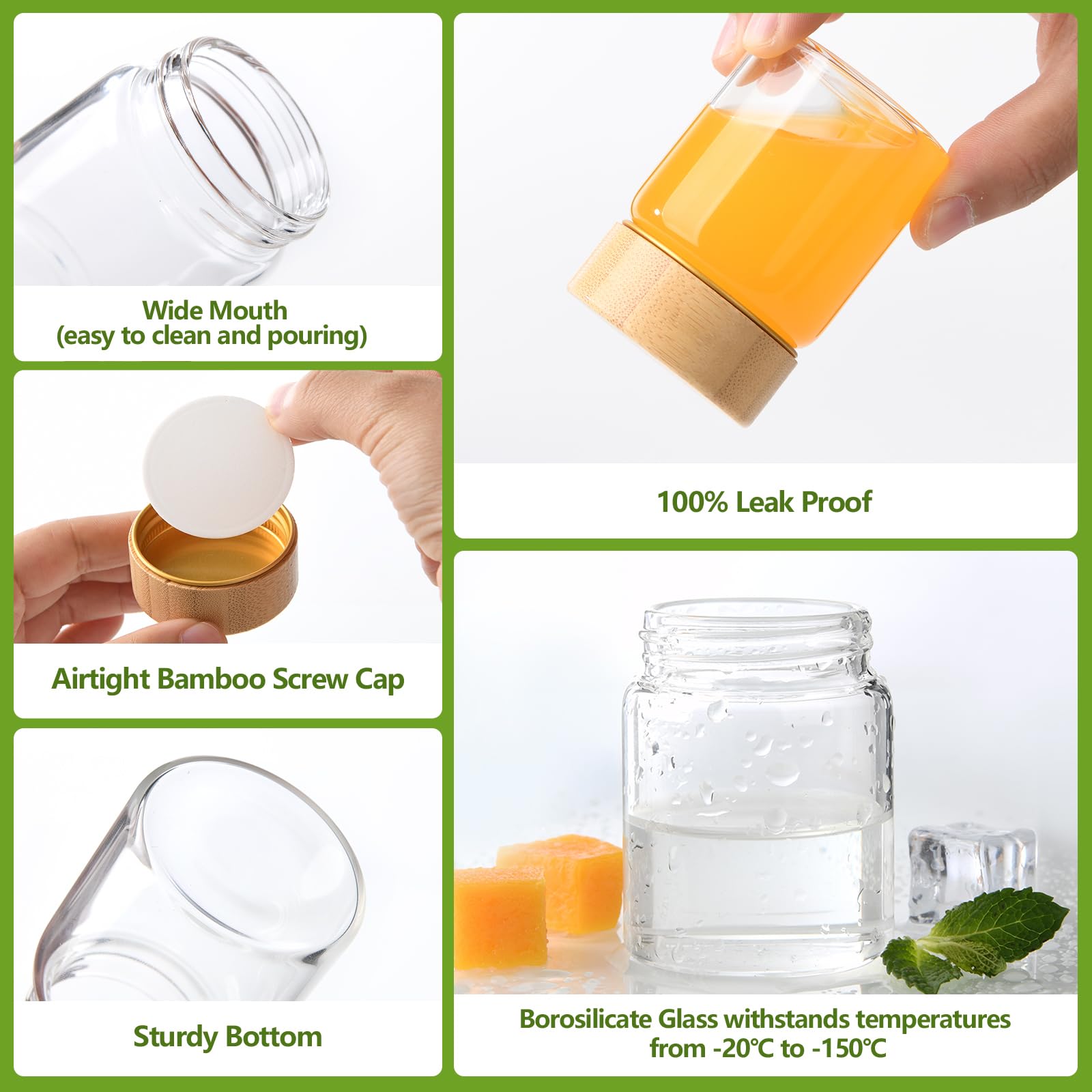 BPFY 12Pack Borosilicate Glass Wellness Shot Bottles with Bamboo Lids, 2oz Small Ginger Shots Bottles, Reusable Mini Glass Bottle for Juice Shots, Homemade Beverages, Liquid (60ml)