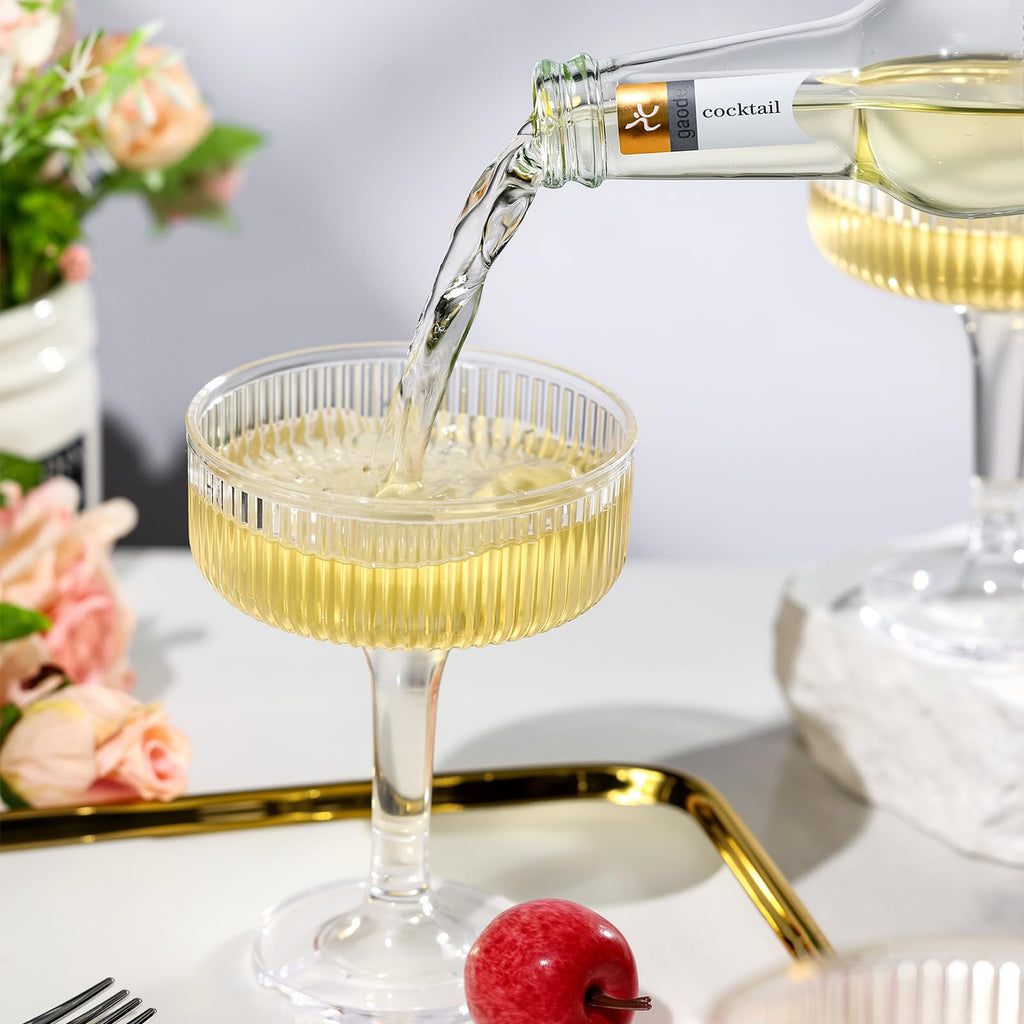 Goodluck Champagne Tower 4-Tier, 7oz Set of 20 Clear Champagne Flutes Plastic,Butterfly Shape with Vertical Stripes for Weddings, Celebrations, Parties & Birthdays