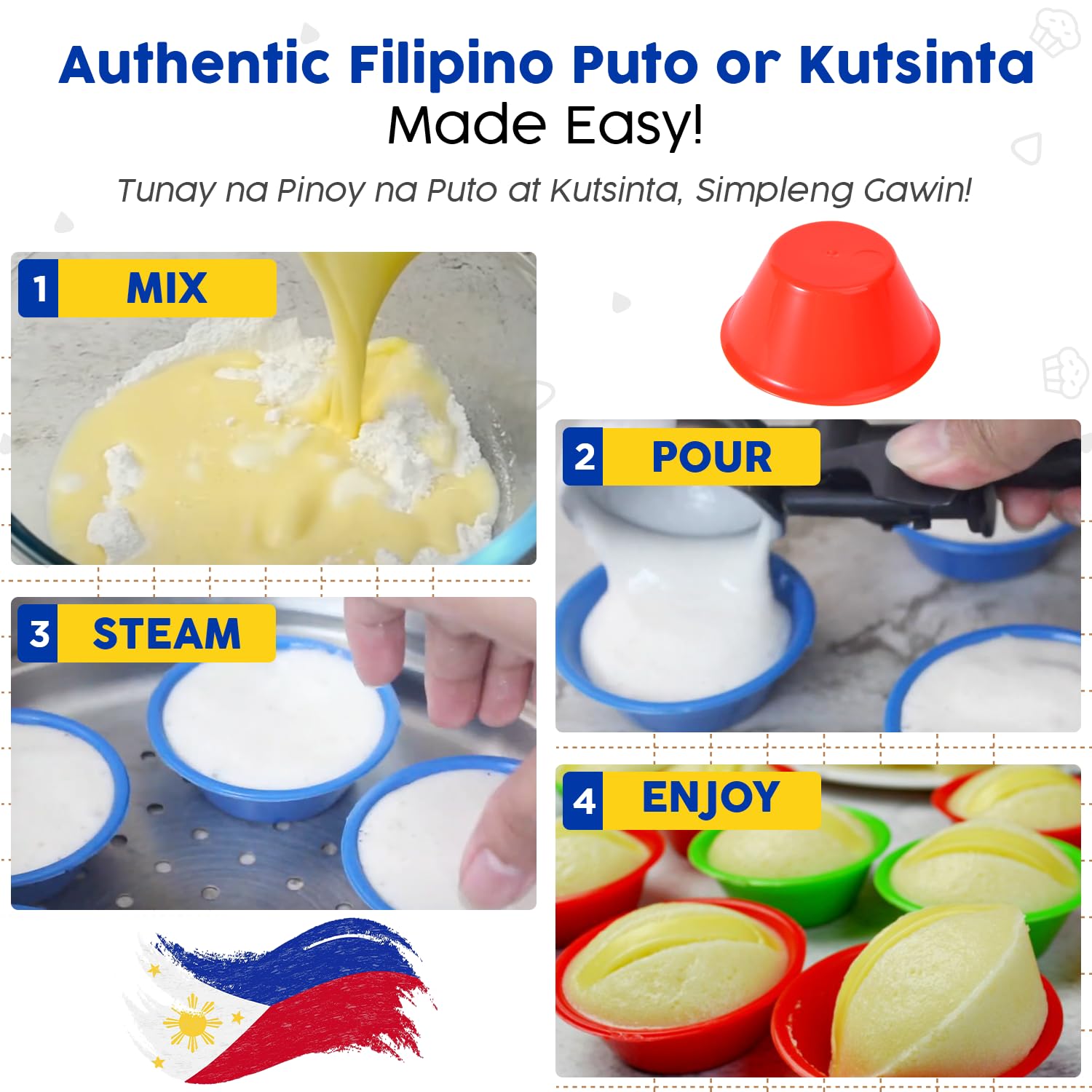 Medium Size 36 Pcs Puto Molder Filipino (2.8" x 1.2") - Kutsinta Molder for Baking - Puto Mold Cups for Steamer - Filipino Plastic Molds for Desserts