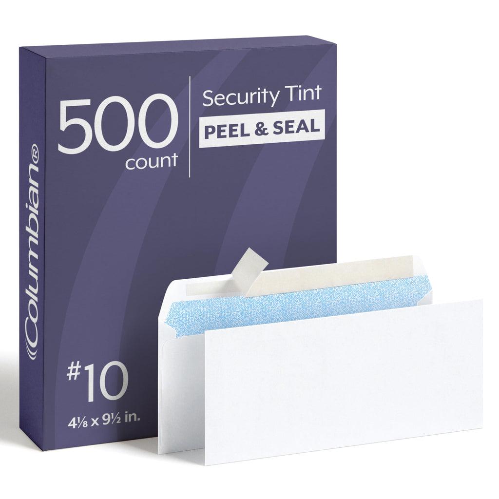 Columbian Envelopes, #10 Security, 500 Per Box, No Window, Release & Seal Self-Seal, White, 4-1/8" x 9-1/2", Security-Tinted Interior for Business and Personal Mailing