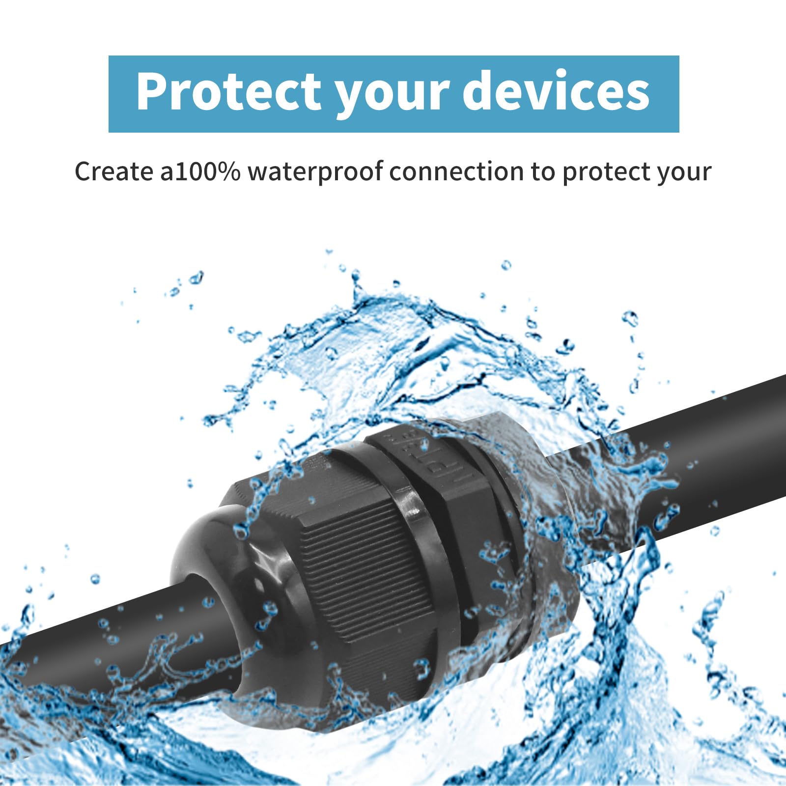 20Pcs 1/2" NPT Cable Glands, Waterproof Strain Relief Cord Connector, Adjustable Strain Relief Cord Connector Grip with Gaskets and Lock Nut for Junction Box Solar Energy