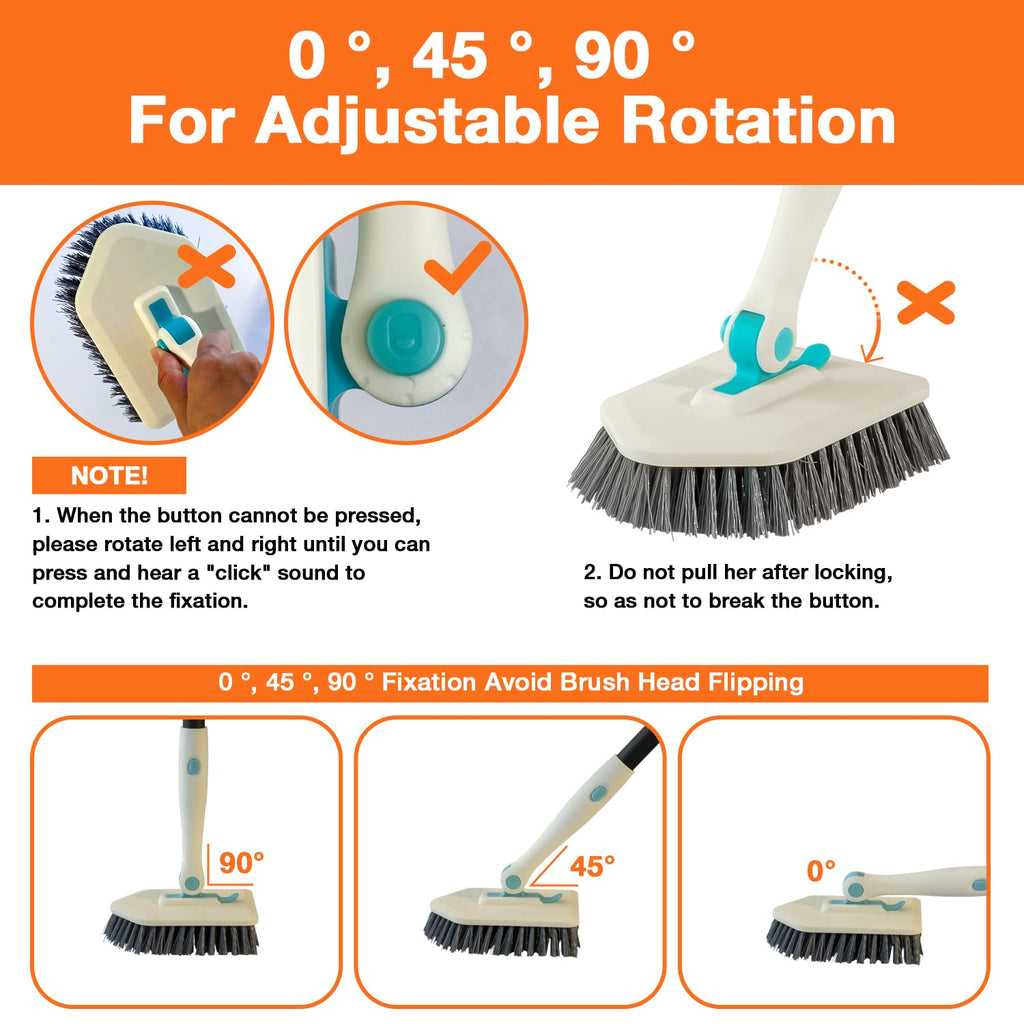 3 in 1 Scrub Cleaning Brush with Long Handle 51'' - Shower Bathtub Tub & Tile Scrubber Brush Include 1 Stiff Brush Head & 3 Scouring Pads & 3 Microfiber Clothes, for Wall Bathroom Glass Bathtub(White)