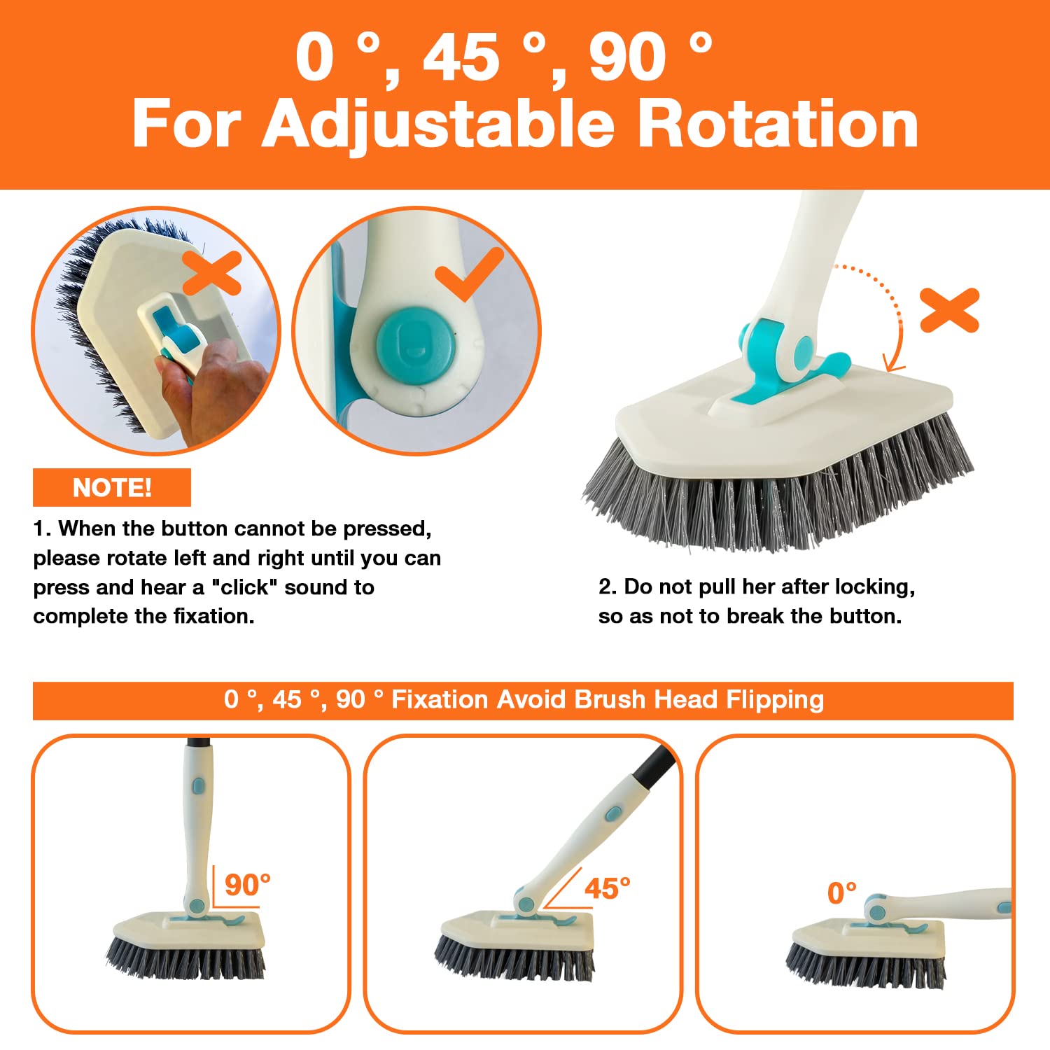 3 in 1 Scrub Cleaning Brush with Long Handle 51'' - Shower Bathtub Tub & Tile Scrubber Brush Include 1 Stiff Brush Head & 3 Scouring Pads & 3 Microfiber Clothes, for Wall Bathroom Glass Bathtub(White)
