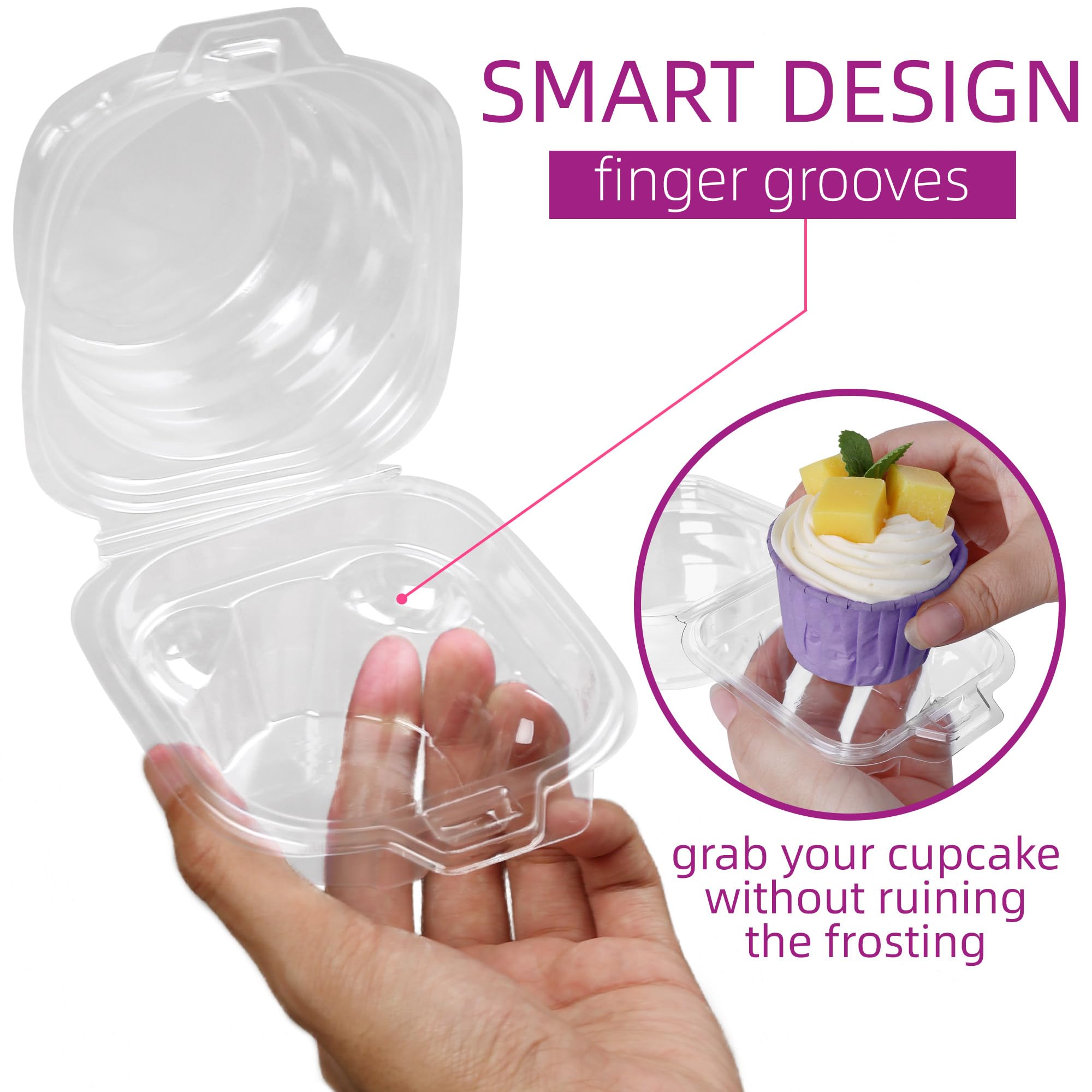 LotFancy Individual Cupcake Containers, 100 Pcs Plastic Clear Cupcake Boxes, Disposable Single Cupcake Holders with Dome Lid, Stackable Muffin Carrier for Wedding Baby Shower