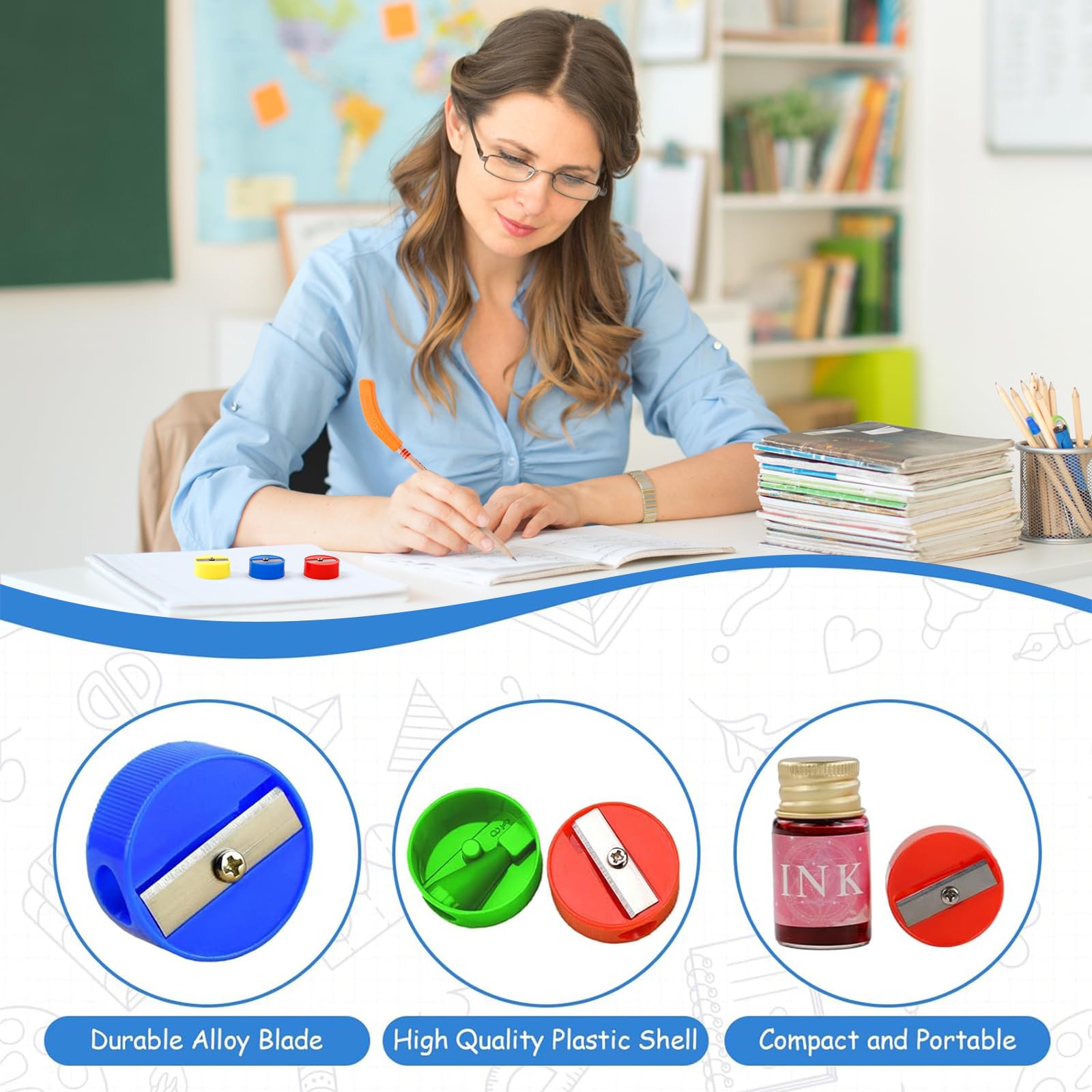 OT-NVWOZR 18pcs Hockey Pencils with Erasers, 9 Inch Multicolor Hockey Sticks Pencils with 8pcs Mini Round Pencil Sharpeners, Fun Cool Pencil Gifts for Fans Students, Sports Party Favors