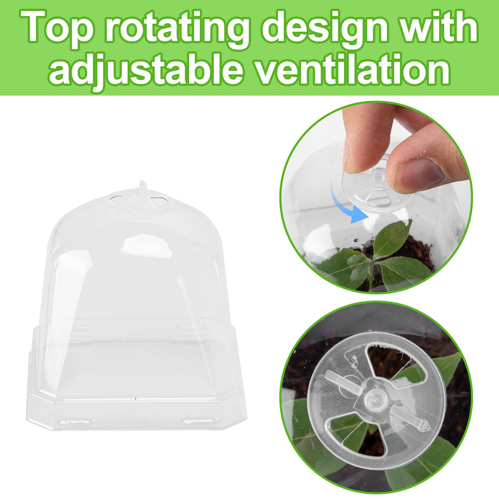 EBaokuup 10pcs Clear Plant Nursery Pots with Humidity Dome - 3" Durable Plastic Gardening Pot with Labels, Small Plant Container for Seedlings/Vegetables/Succulents/Cuttings (3“-10pcs)