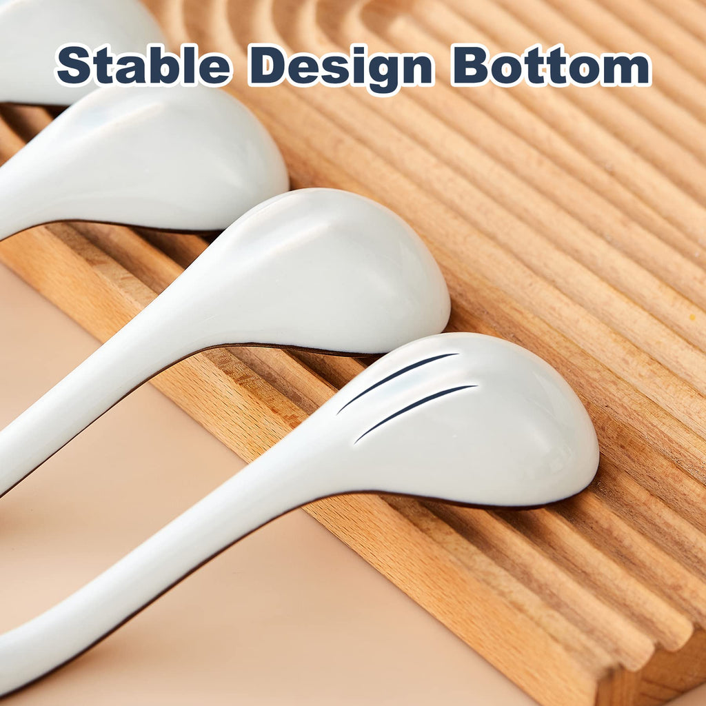 Asian Soup Spoons Set of 4, Ceramic Ramen Soup Spoon with Long Hook Handle, Deep Asian Spoon for Pho, Chinese Wonton, Dumplings, Japanese Miso, Udon, Dishwasher Safe, Blue and White