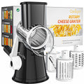 Cambom Rotary Cheese Grater Hand Crank Cheese Shredder for Fresh Cheese, Vegetable, Nuts,Non-Slip Suction Base, Free Cleaning Brush Three Blades, Black