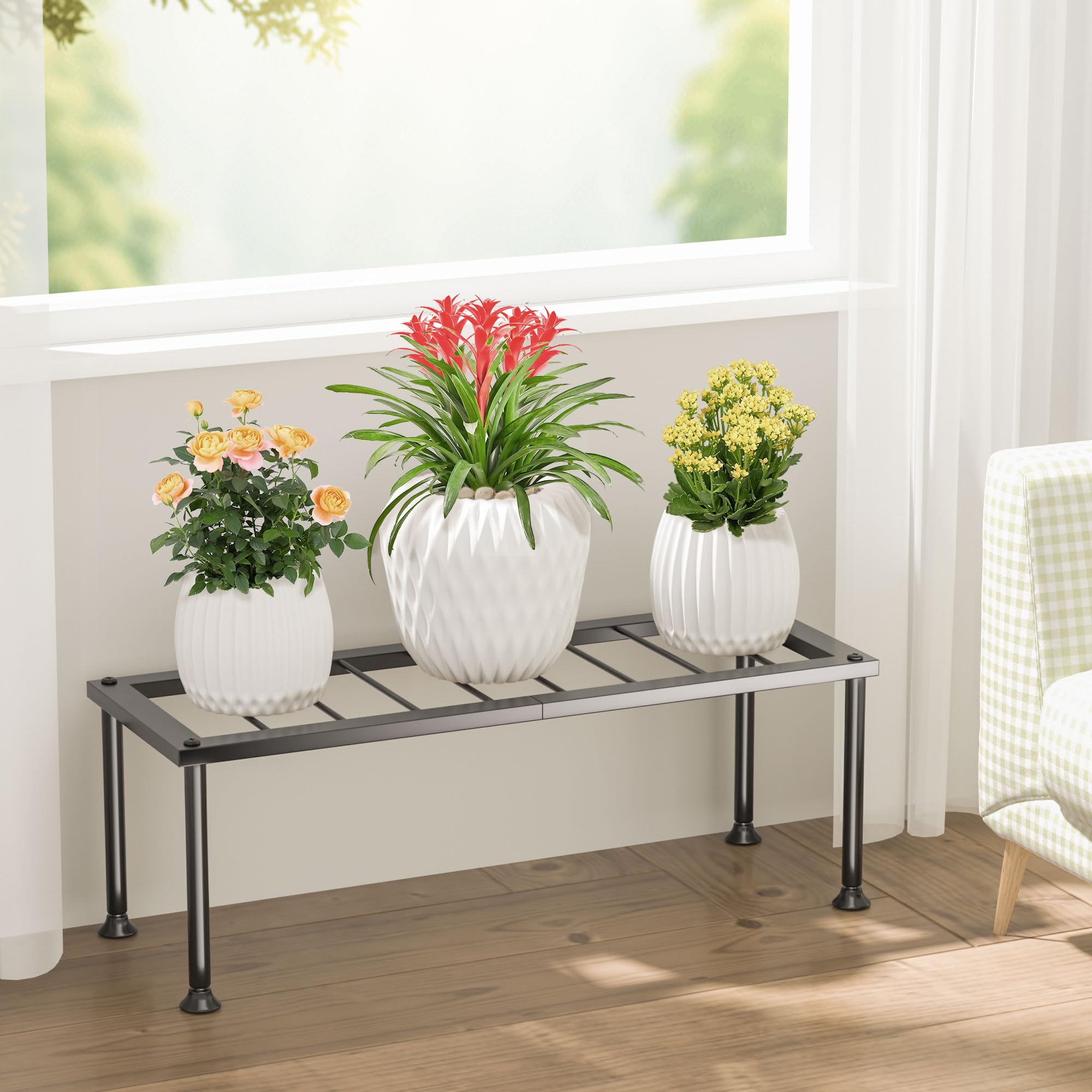 Josmimic 1 Tier Plant Stand - Ladder Plant Holder - Metal Plant Shelf Multiple Flower Pot Holder Flower Pot Holder for Indoor Corner Clearance Outdoor Outside Courtyard.