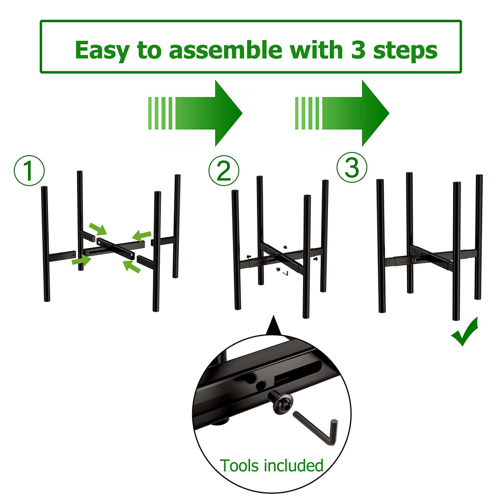 EKNITEY Adjustable Plant Pot Stand: Indoor Outdoor Modern Flower Holder Metal Plant Rack Organizer Planter Stand for Garden Patio Corner Bathroom Living Room Balcony Home Office (Black)