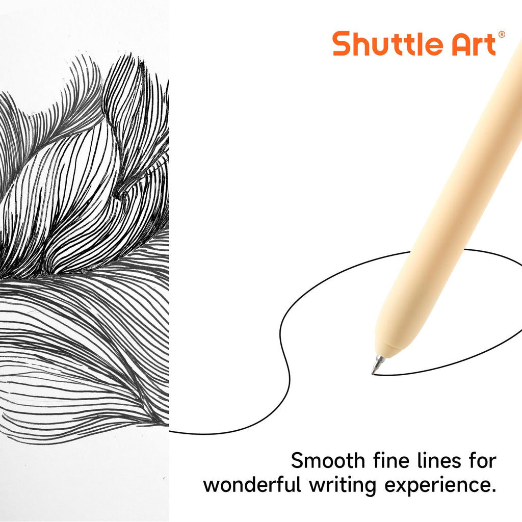 Shuttle Art Retractable Mild Gel Ink Pens, 22 Pack Black Ink Pens, Cute Pens 0.5mm Fine Point Soft Barrel for Writing Journaling Taking Notes School Office Home