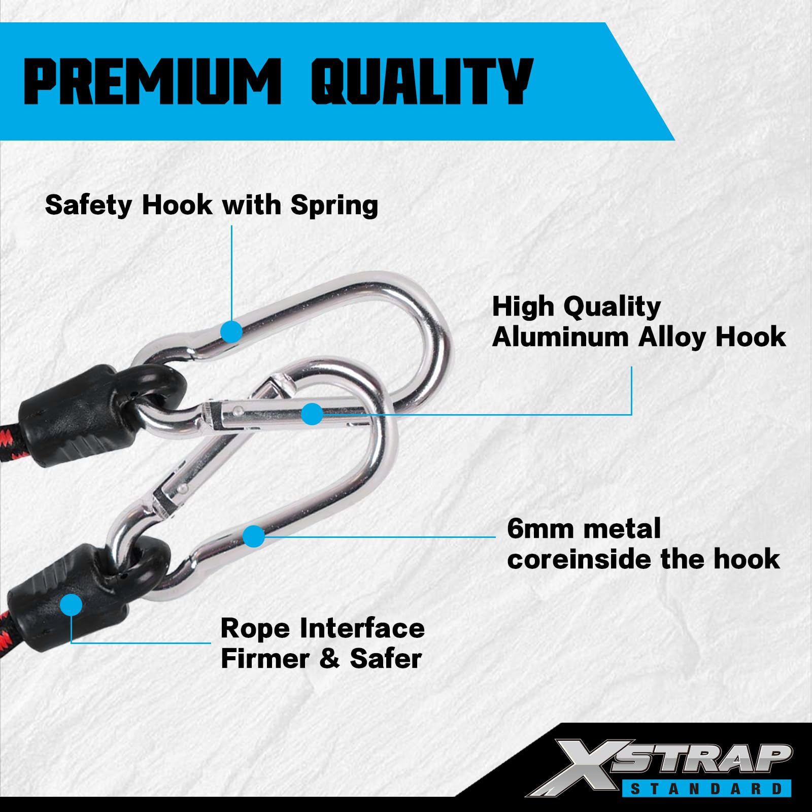 XSTRAP STANDARD 6PK Bungee Cords with Carabiners 24 Inch Heavy Duty Straps Strong Elastic Rope Locks onto Anchor Points of Luggage Rack/Cargo/Camping