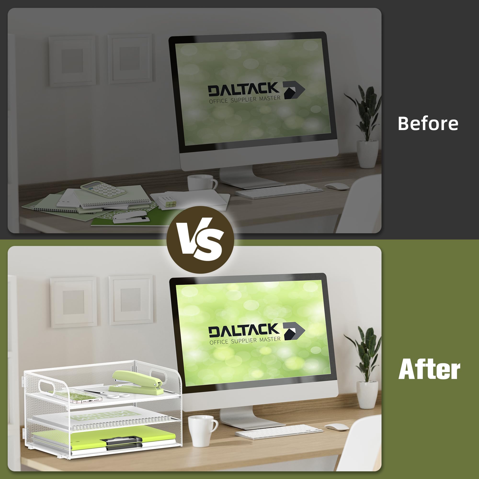 Daltack 3-Tier Paper Organizer with Handle, Mesh Desk Organizer Letter Tray, Paper Tray Organizer File Organizer for A4 File Folder, White