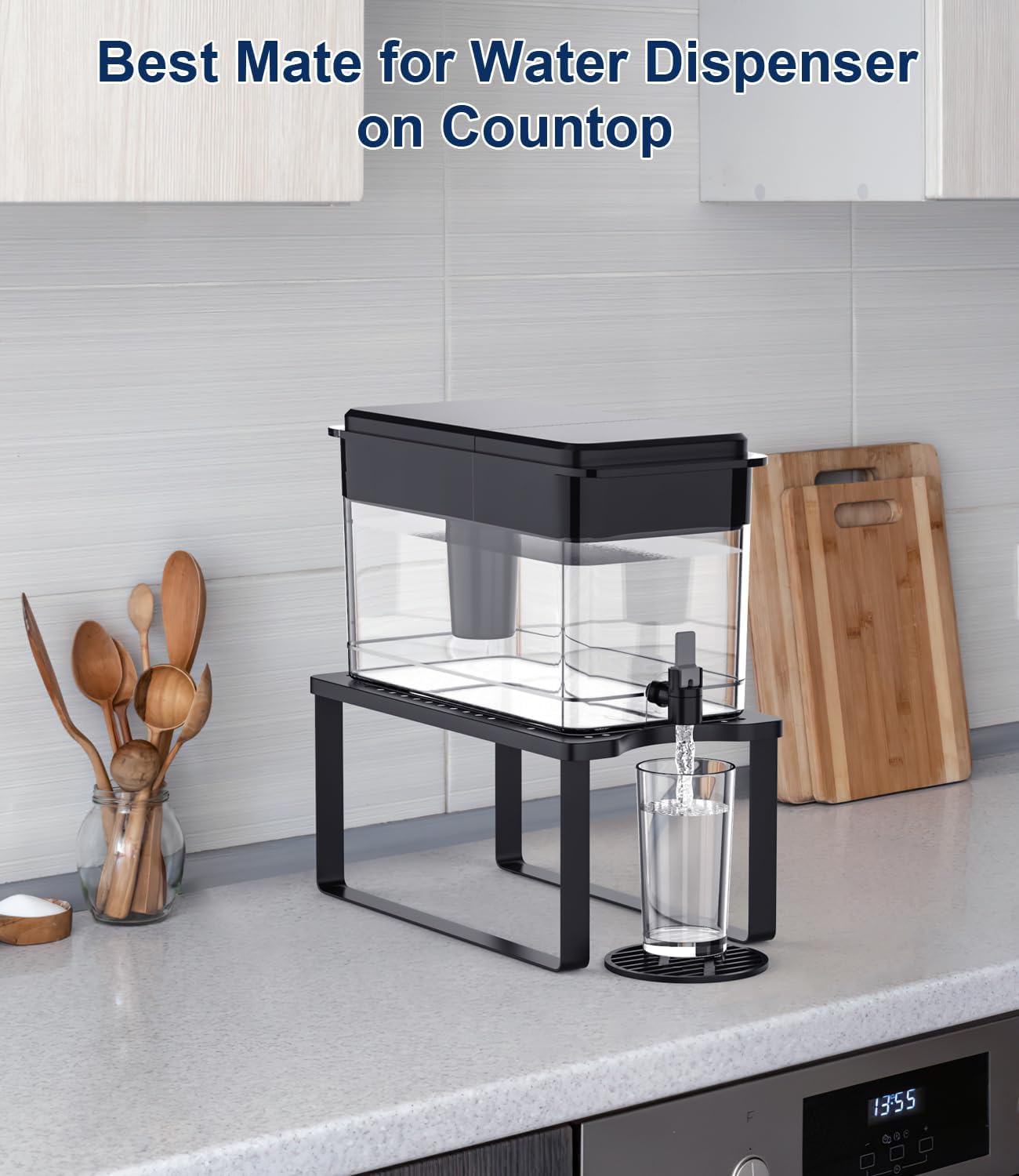 Water Filter Dispenser Stand with Drip Tray - 7.7''W x 14.6''D x 6.7''H, Metal Stand Designed for Brita Water Filter, Compatible with ZeroWater, PUR, Waterdrop etc