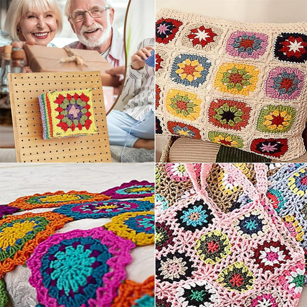 Crochet Blocking Board Handcrafted Knitting Blocking Mats Bamboo Crochet Accessories with 20 Pcs Steel Pins for Granny Squares Knitting Crochet Projects 7.87 Inches