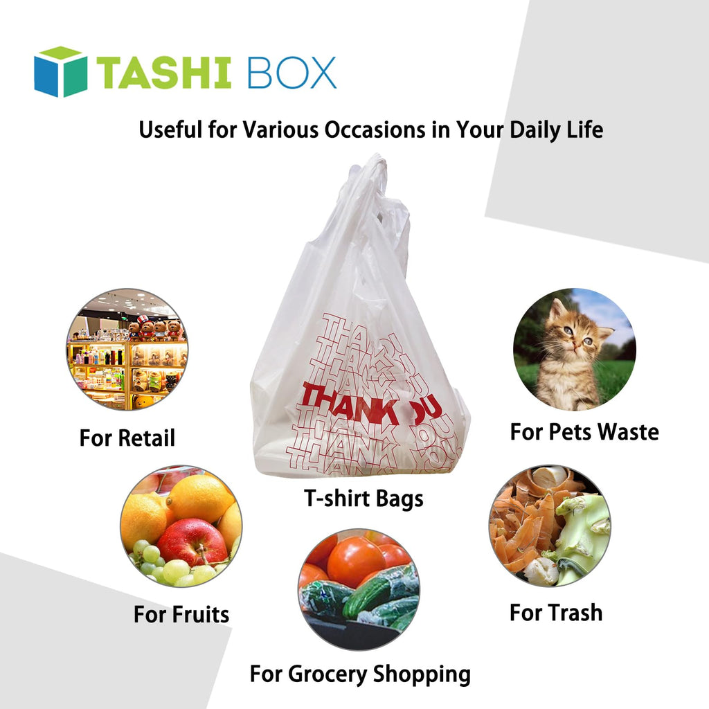 TashiBox 308 Ct plastic bags/Shopping Bags/Thank You Bags/Reusable and Disposable Grocery Bag - Measures 11.5" X 6.25" X 21", 15mic, 0.6 Mil