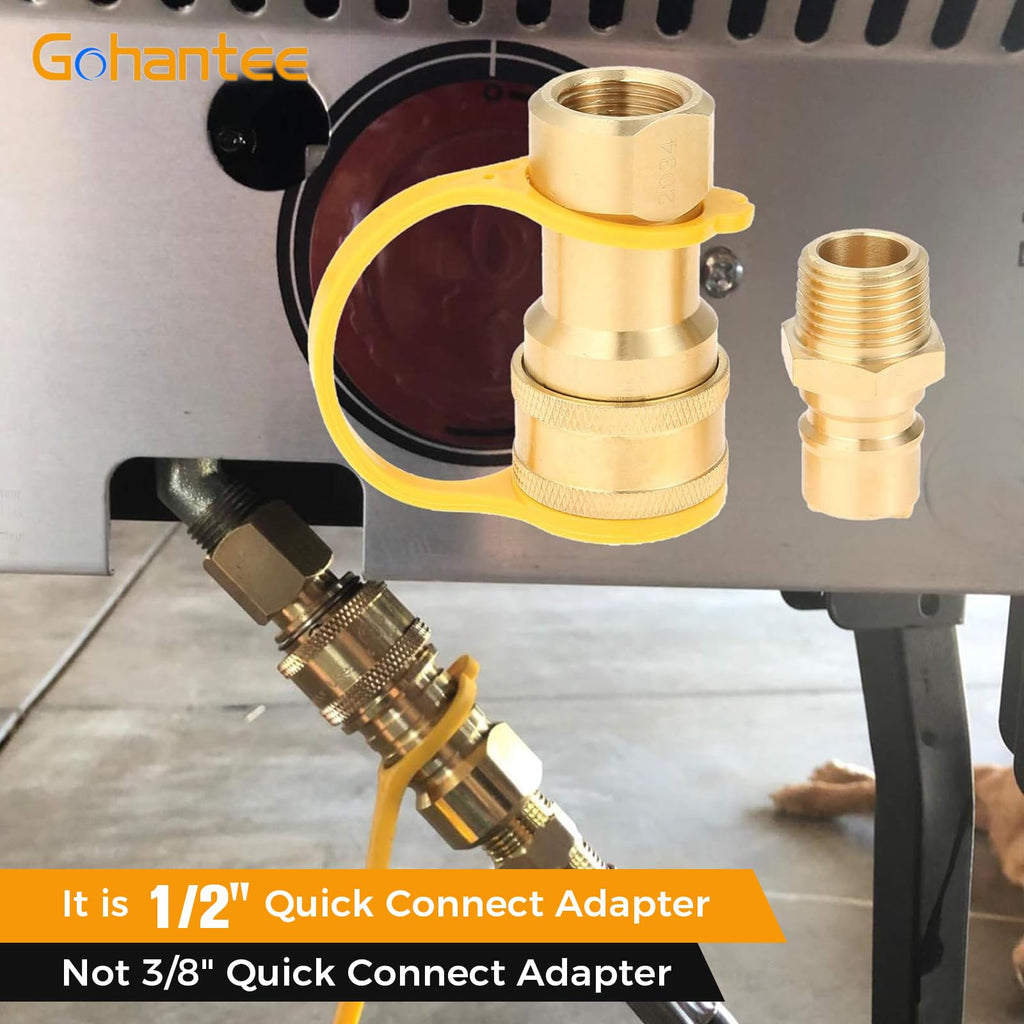 1/2" Gas Quick Connect Kit, Disconnect Connector with Male Insert Plug, Solid Brass 1/2 inch Natural Gas Propane Quick Connect Adapter