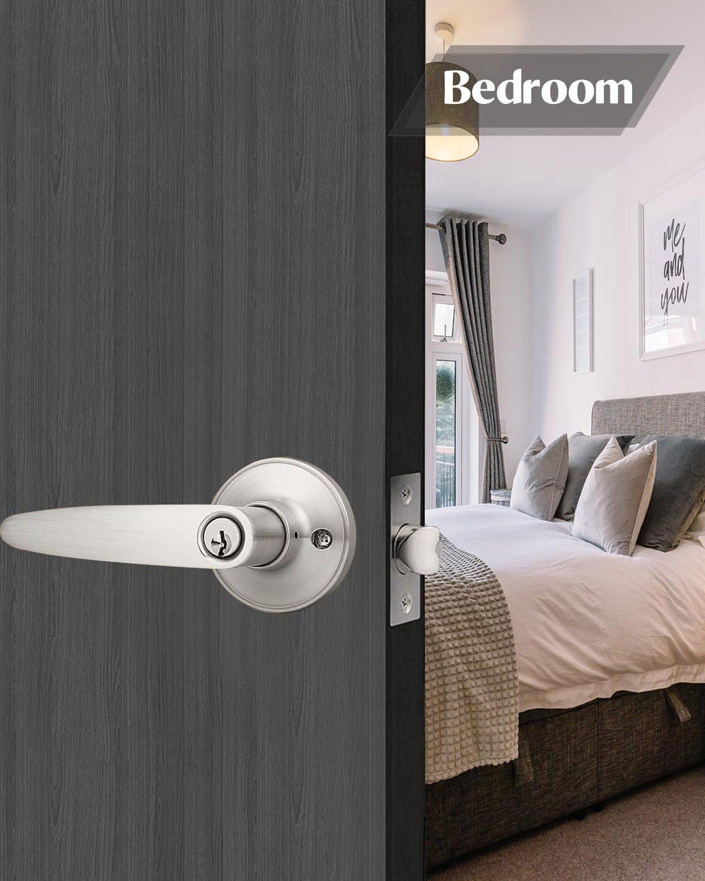 IUYPKQ Bedroom Door Lock - Door Handle Indoor with Lock - Stainless Steel Door Locks for Entry Door - Door Knobs with Lock & Key - Poignee Porte Interieur