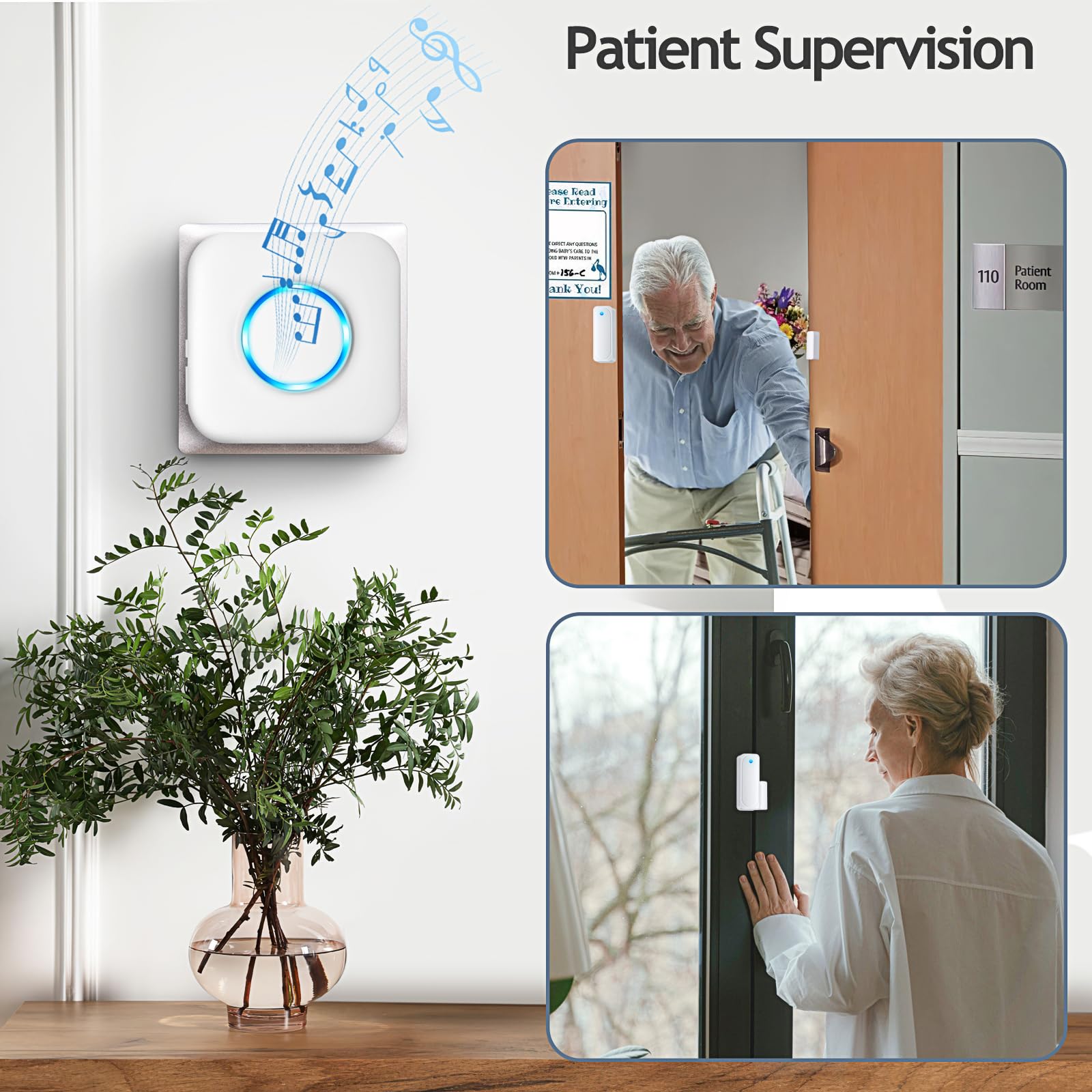 Door Chime, Satisure Door Sensor Alarm Wireless Door Open Contact Sensor with 600 FT Range 58 Chimes 5 Volume Levels LED Indicators, Door Ringer Alert for Business/Store/Home/Office When Entering