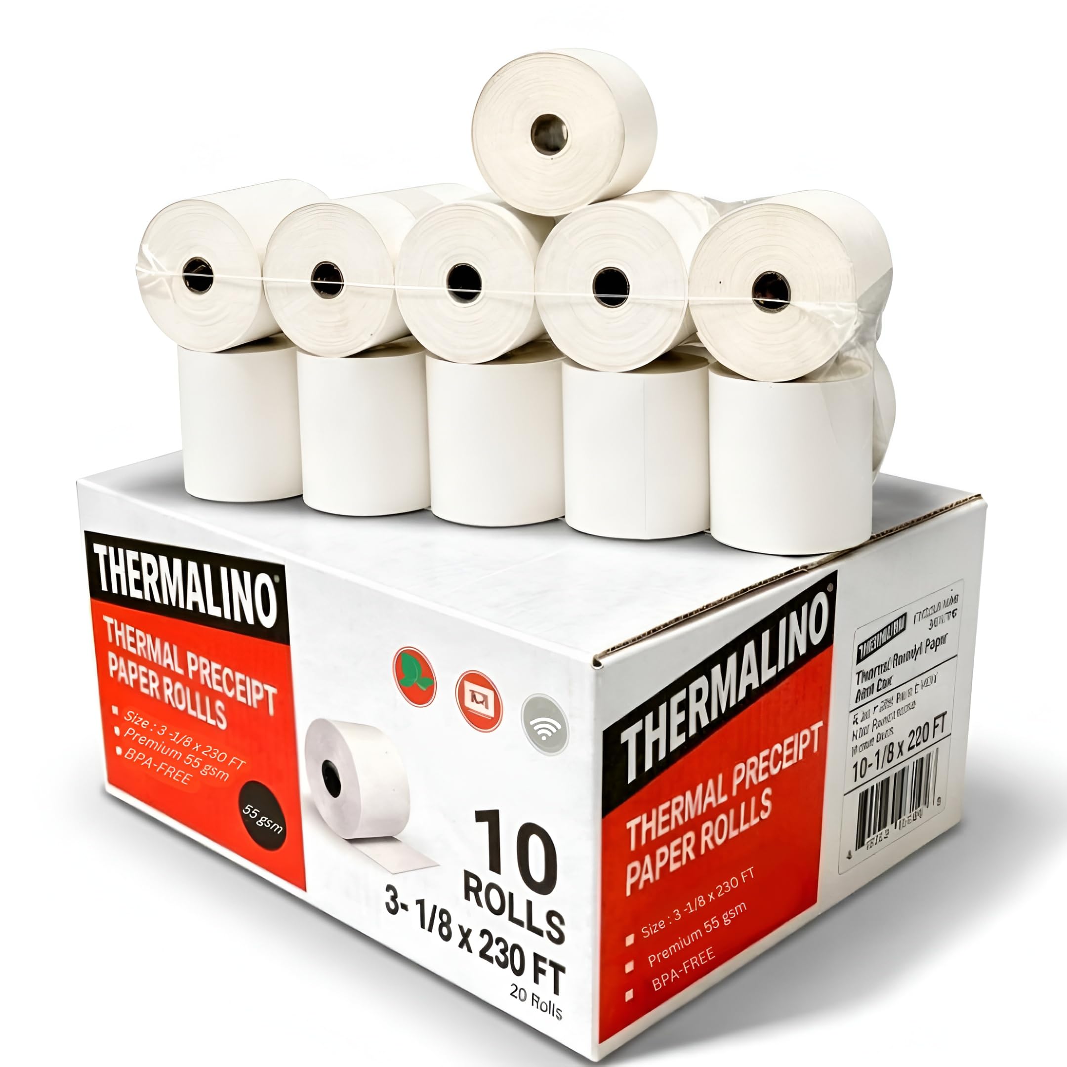 (10 Rolls) 3 1/8" x 230ft Thermal Paper Rolls- BPA Free 80mm, Receipt Paper Rolls for POS Systems, Cash Register, Square Terminal, Clover, Epson TM-T88V, Star TSP100III