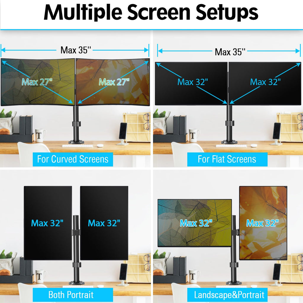 MOUNTUP Dual Monitor Desk Mount, Max 32 Inch up to 17.6lbs, Fully Adjustable Dual Monitor Arm for 2 LCD Screens, Double Monitor Stand with C-Clamp and Grommet Base