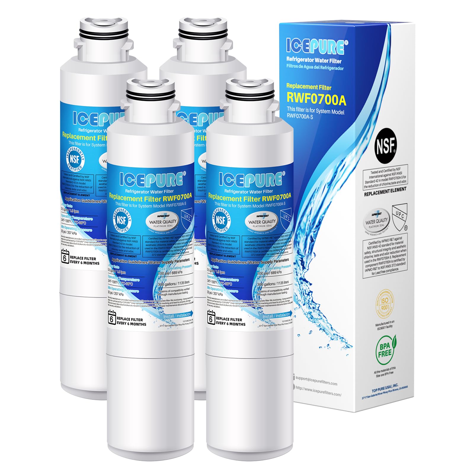 ICEPURE DA2900020B Refrigerator Water Filter Replacement for Samsung DA2900020A, HAF-CIN/EXP, HAFCIN, Kenmore 469101, RF23J9011SR, RF28HFEDBSR, RF4267HARS, RF28HMEDBSR, DA29-00020B-1, 4PACK