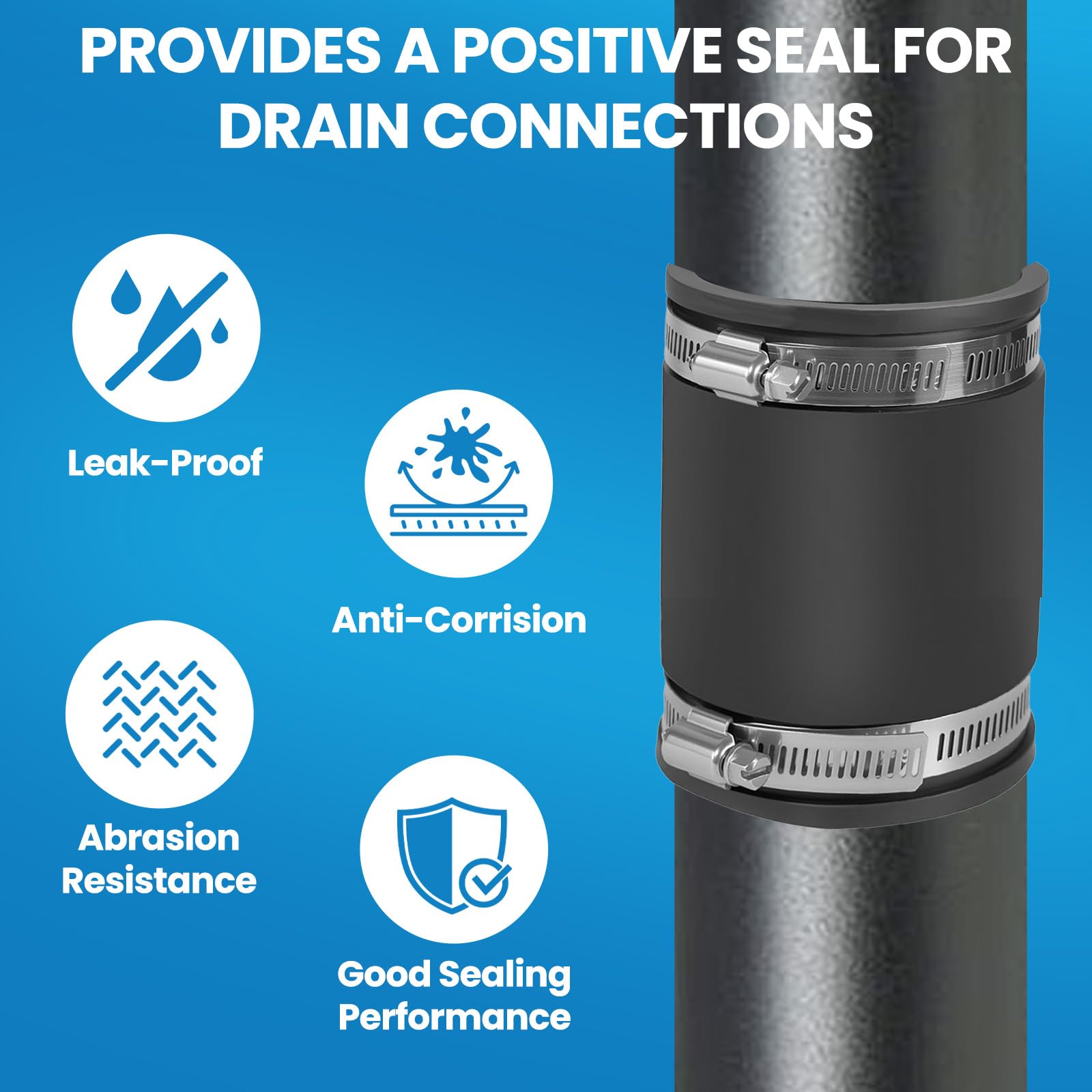 DLYYPLUS 2 Pcs 1-1/2 in Flexible PVC Pipe Coupling with Stainless Steel Clamps Fit 1-1/2 in Nominal Pipes, Couplers for Plastic and Copper Pipe Plumbing Connections, Drain Repair, Dust Hose