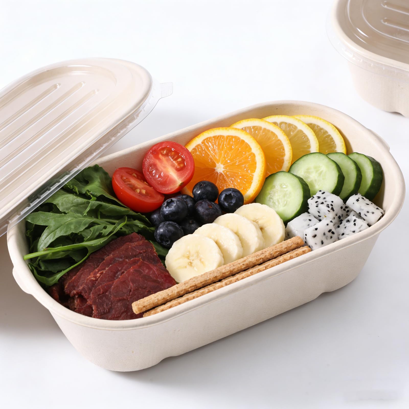 NROZIET 50 Pack Meal Prep Containers with PP Lid, 23oz Disposable Take Out Food Containers, Microwave Safe Cardboard Bagasse To Go Paper Bowls Soup Serving Bowls for Salad, Leftovers