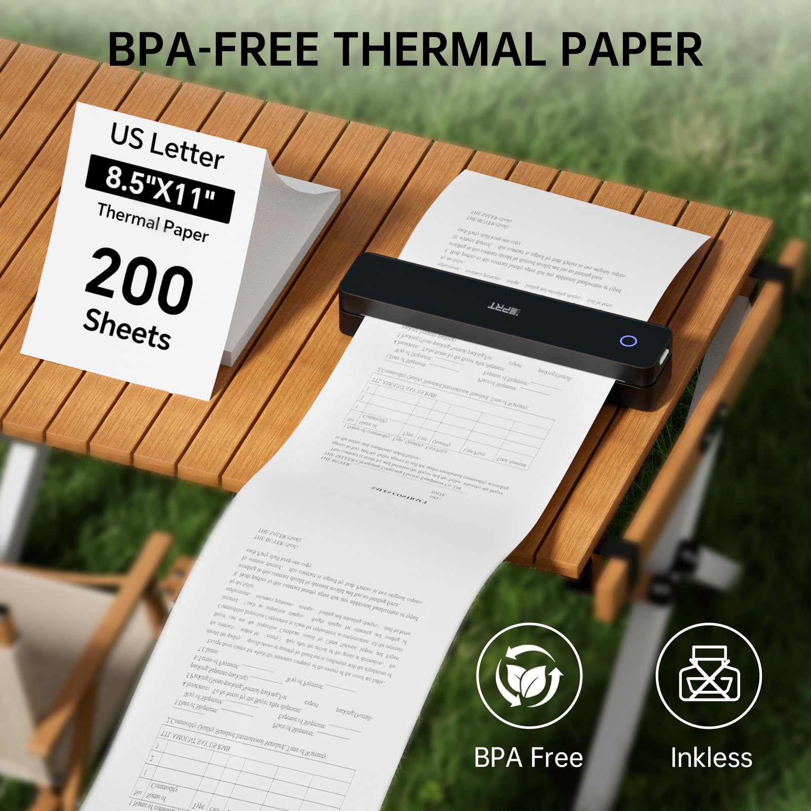 iDPRT Thermal Paper 8.5X11 200 Sheets US Letter for MT610 M08F M832 M834 M833 MT888 Portable Printer, Continuous File Printing Thermal Paper for iDPRT/HPRT/PRT and Other Document Portable Printers