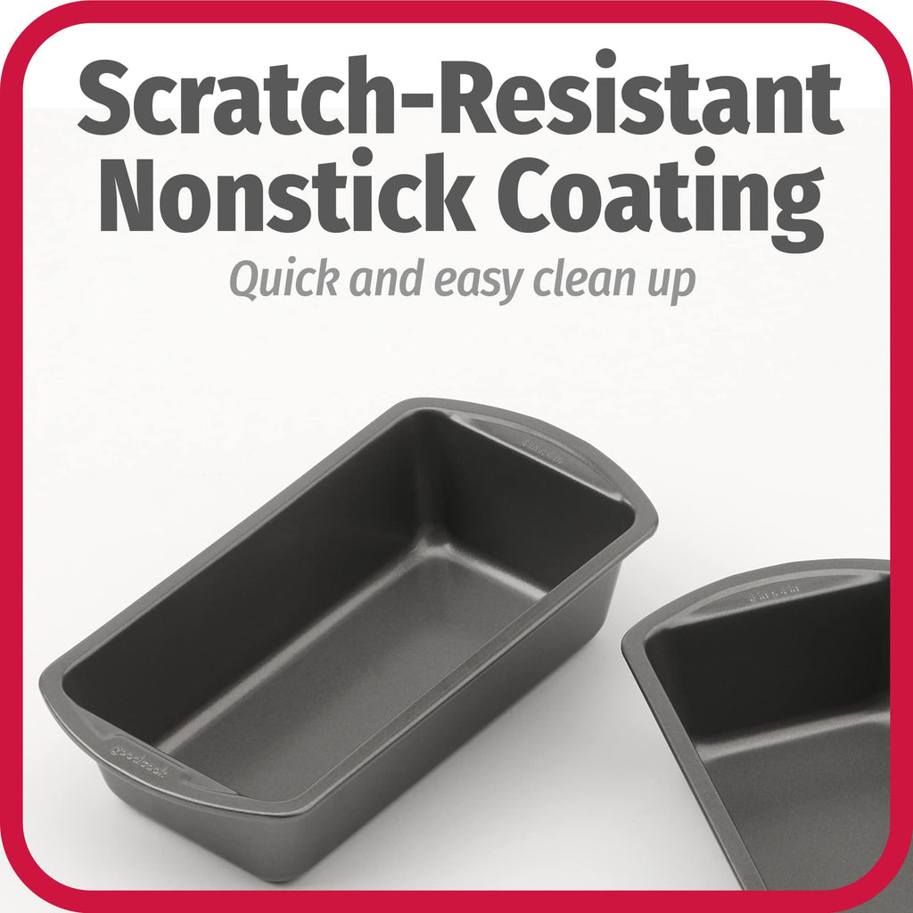 GoodCook Nonstick Loaf Pan 8 x 4-Inch Heavy-Duty Steel Bakeware with Easy-Clean Non-Stick Coating, Oven & Dishwasher Safe Pan for Meatloaf Breads Lasagnas Casseroles & More, Set of 2, Gray