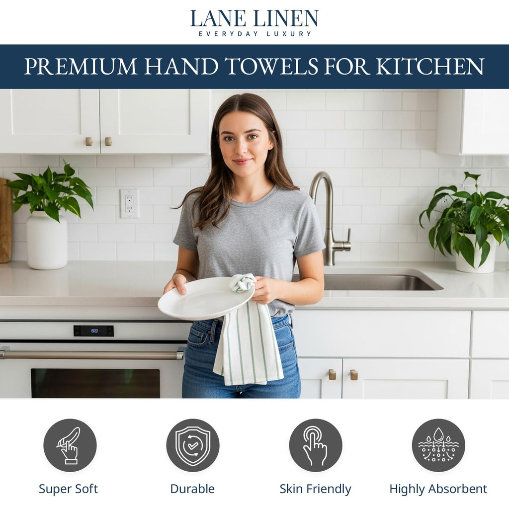 Kitchen Towels Set - Pack of 12 Cotton Dish Towels for Drying Dishes, 18”x 28”, Kitchen Hand Towels, Absorbent Tea Towel, Premium Towels for Kitchen, Quick Drying - Olive