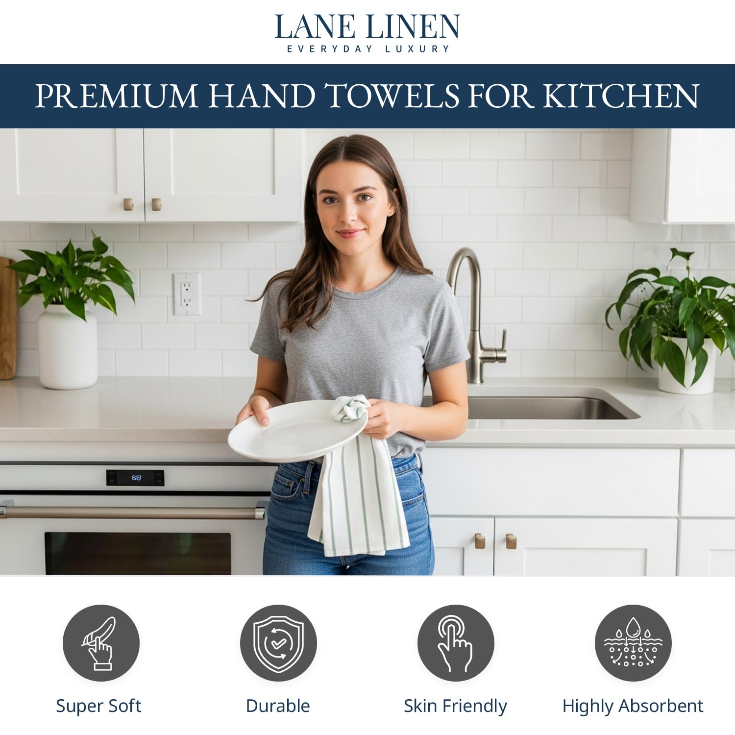 Kitchen Towels Set - Pack of 6 Cotton Dish Towels for Drying Dishes, 18”x 28”, Kitchen Hand Towels, Absorbent Tea Towels, Premium Dish Towels for Kitchen, Quick Drying Kitchen Towel Set - Olive