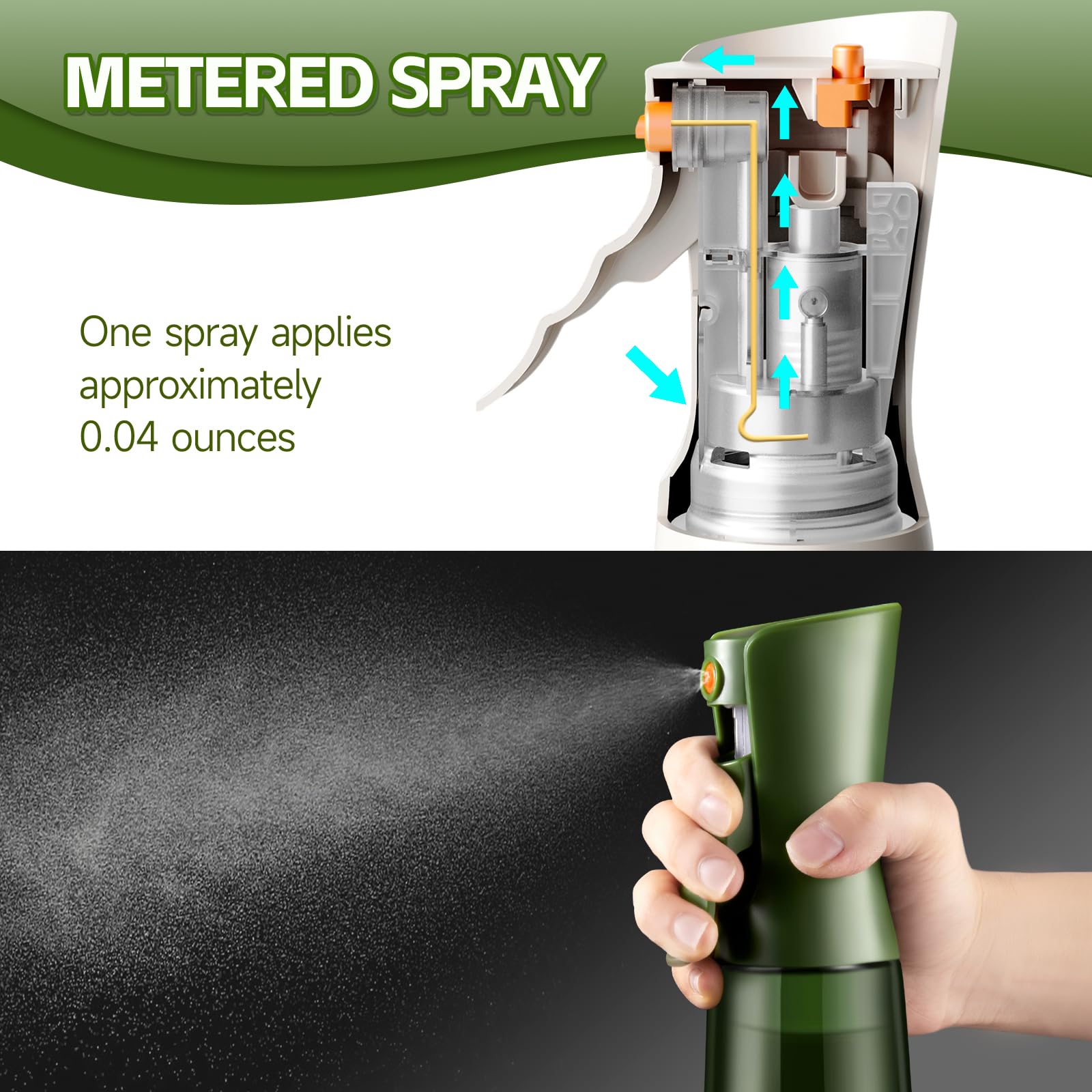 hoforife Glass Olive Oil Sprayer for Cooking, Oil Mister Continuous Cooking Spray with Portion Control for Kitchen 225ml/7.6 oz (Olive Green Bottle)