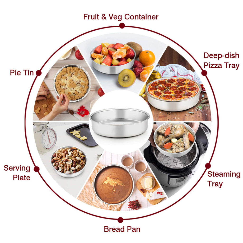 TeamFar 6 Inch Cake Pan, Round Smash Cake Pan Tier Baking Pans Set Stainless Steel, Fit in Pot Pressure Cooker Air Fryer, Healthy & Non-Toxic, Mirror Finish & Sturdy, Oven & Dishwasher Safe - Set of 3