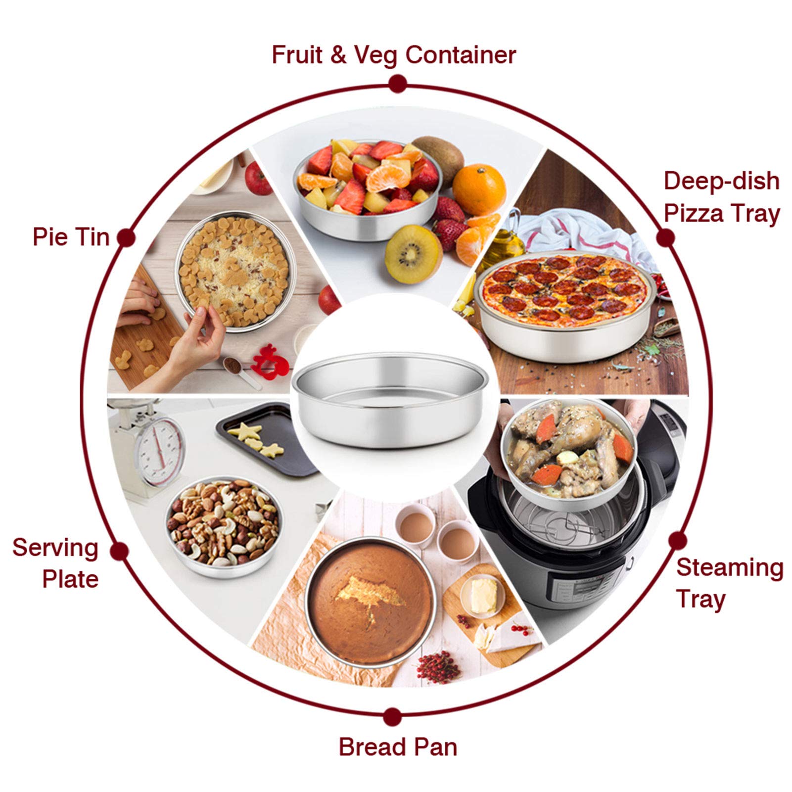TeamFar 6 Inch Cake Pan, Round Smash Cake Pan Tier Baking Pans Set Stainless Steel, Fit in Pot Pressure Cooker Air Fryer, Healthy & Non-Toxic, Mirror Finish & Sturdy, Oven & Dishwasher Safe - Set of 3