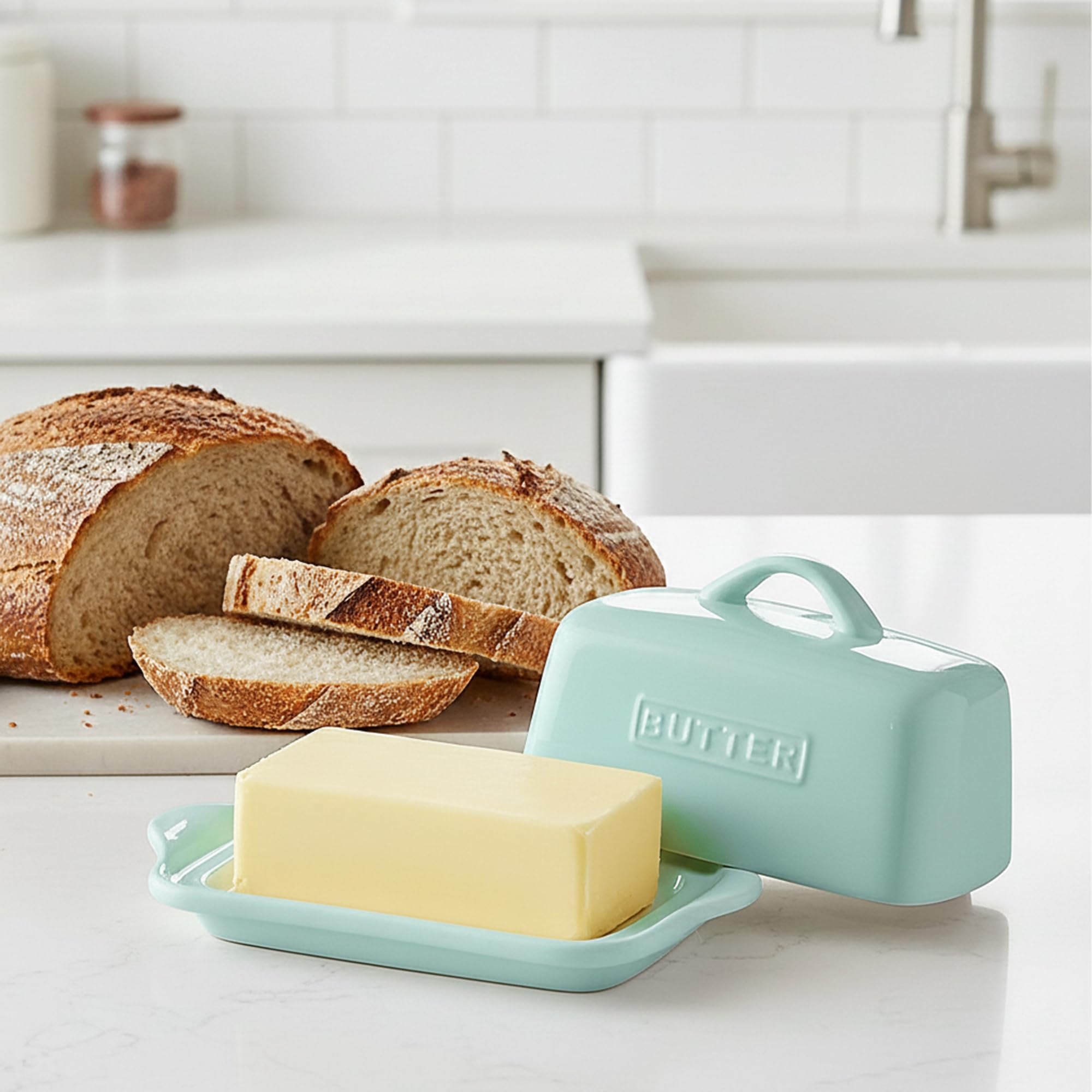 Zulay Kitchen Butter Dish with Lid – Large 1 lb Canadian Size, Porcelain Butter Tray & Butter Container for Countertop or Refrigerator - Mint