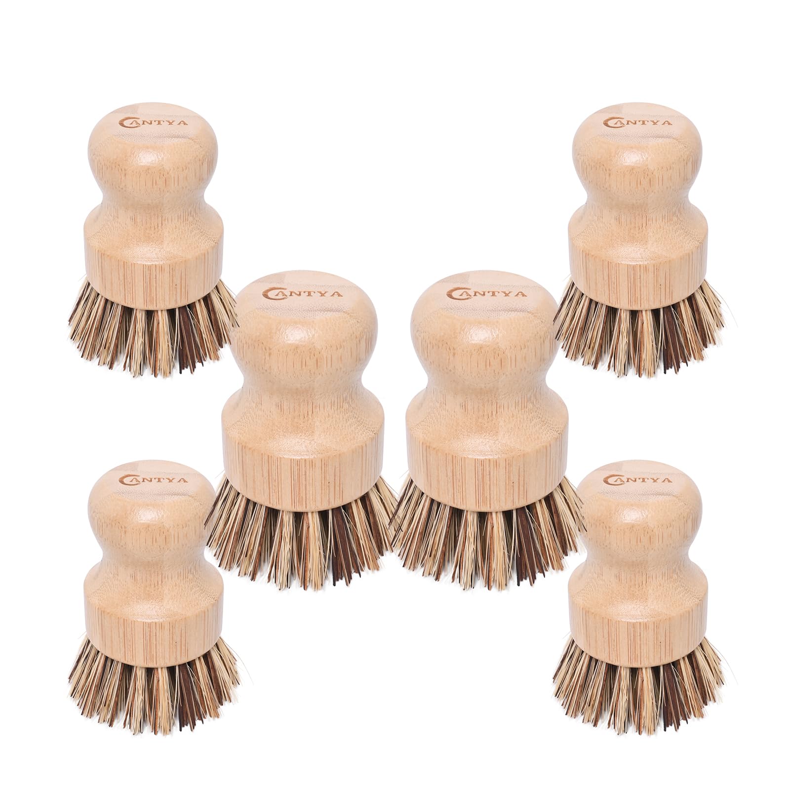 6 Packs Bamboo Dish Brush - Kitchen Scrub Brush, Natural Union Fiber and Tampico Fiber Dish Scrubber for Washing Cast Iron Pan/Pot(Hard Bristle)