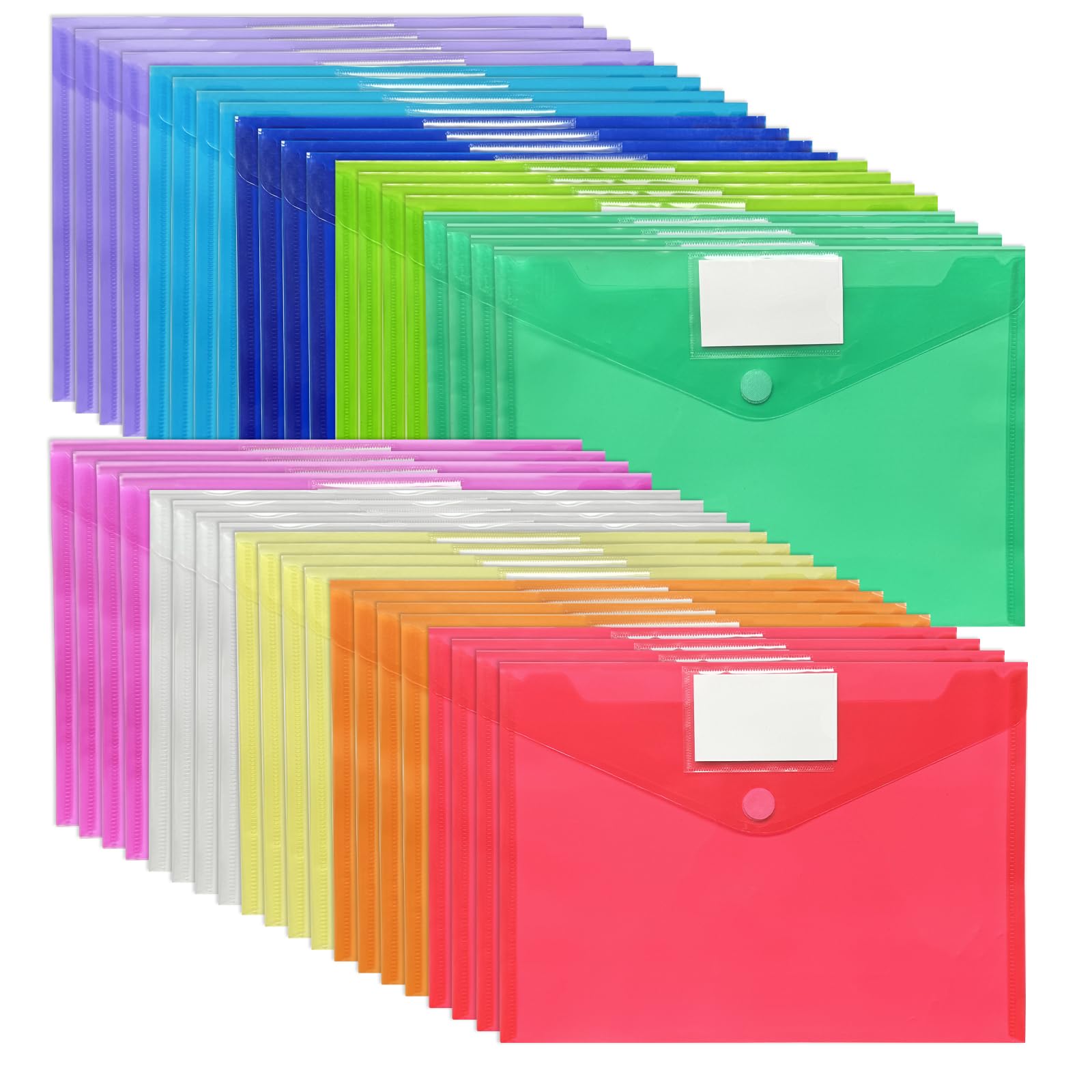 40 Pack A4 Plastic File Folders, Poly Document Folders Clear Files Envelope, Waterproof Plastic Wallets with Label and Snap Button for School Home Office Organization (10 Colors Letter Size)