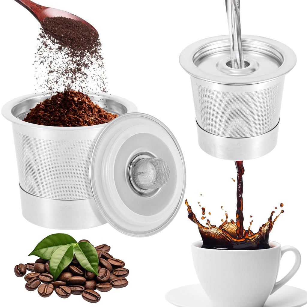 2Pack Reusable K Cups and Coffee Pods with Mesh for Ninja PB051 & CFP101/PB041, 304 Stainless Steel Reusable K Pod Permanent K Cups Compatible with Ninja Coffee Maker Accessories