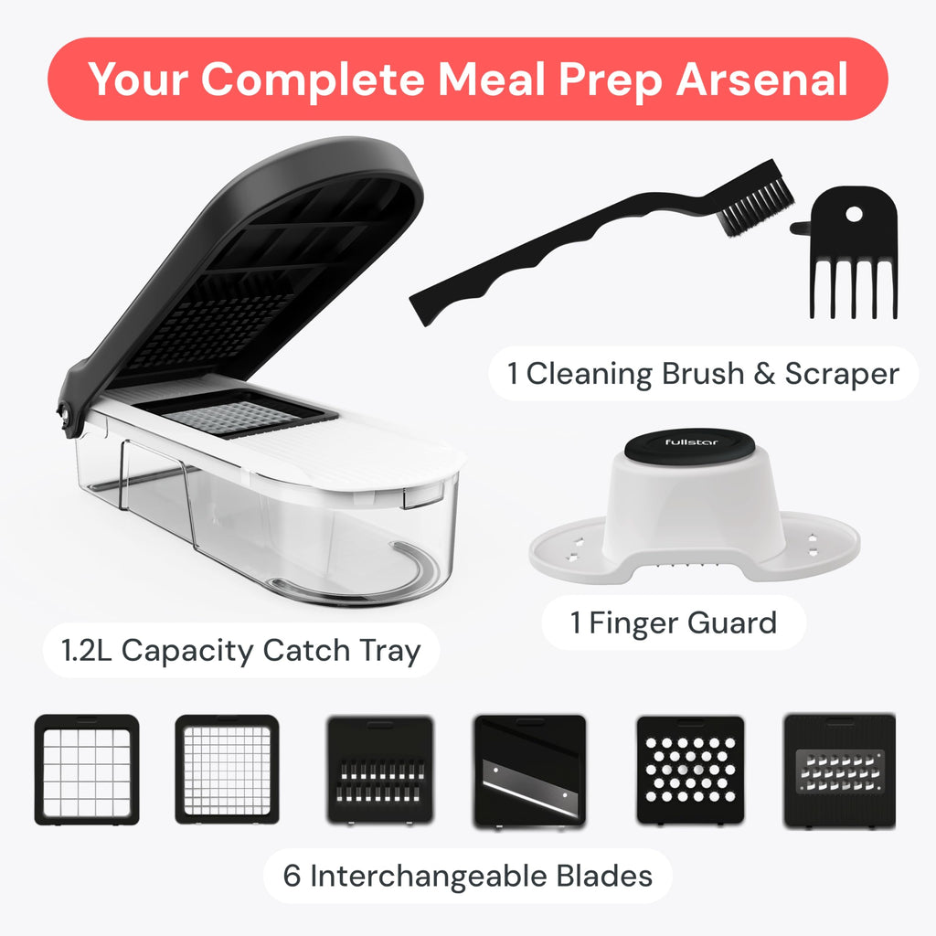 Fullstar Vegetable Chopper & Mandoline Slicer - Julienne Cutter Dicer Grater for Food Veggie Onion Cucumber Tomato Salad Potato Cheese - Kitchen Essentials & Gadgets (Compact 6-in-1, White)
