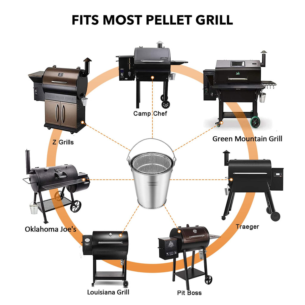 Stanbroil Drip Grease Bucket with 10-Pack Disposable Foil Liners for Wood Pellet Grills Traeger, Pit Boss, Camp Chef, Lousiana and Also Fits Most Other Wood Pellet Grills