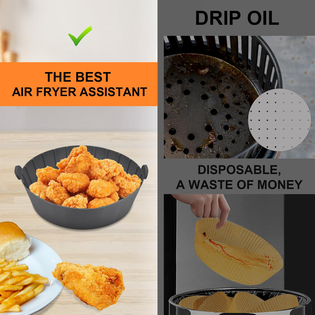 SIUDANGKA Silicone Air Fryer Liners Reusable for 1-2qt Air Fryers, 3 Pack Non-Stick Round Parchment Paper AirFryer Liner Compatible with Ninja Mini, Instant Vortex 2 QT, CHEFMAN Small, COSORI Small