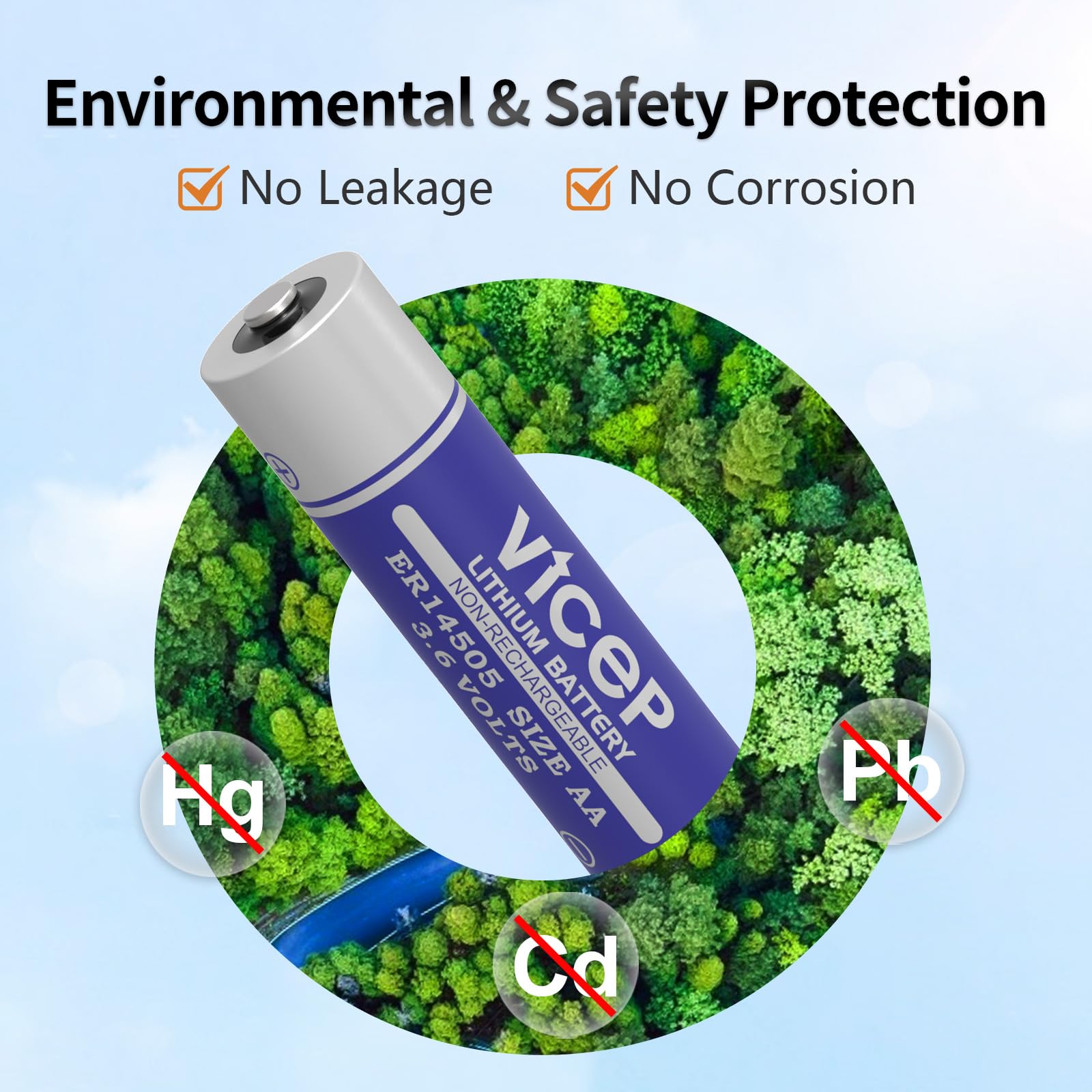 ViCep 6-Pack ER14505 3.6V AA Lithium Battery Li-SOCL₂ 2700mAh LS14500 TL-5903 for Home Security System, Meter Reading System, PLC, Non-Rechargeable