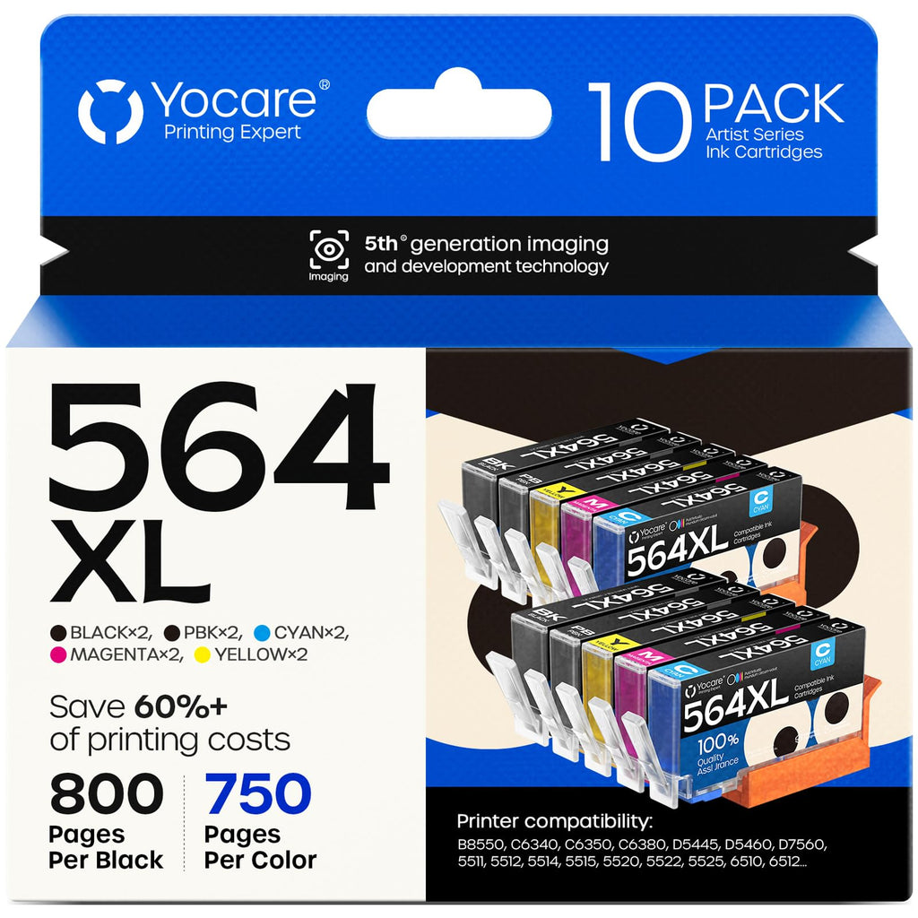 564XL 10-Pack Ink Cartridges Compatible for 564 XL Combo Pack Ink Replacement for Photosmart 5520 6520 7510 7520 DeskJet 3520 Premium C309A C410A Printer(BK/C/M/Y)
