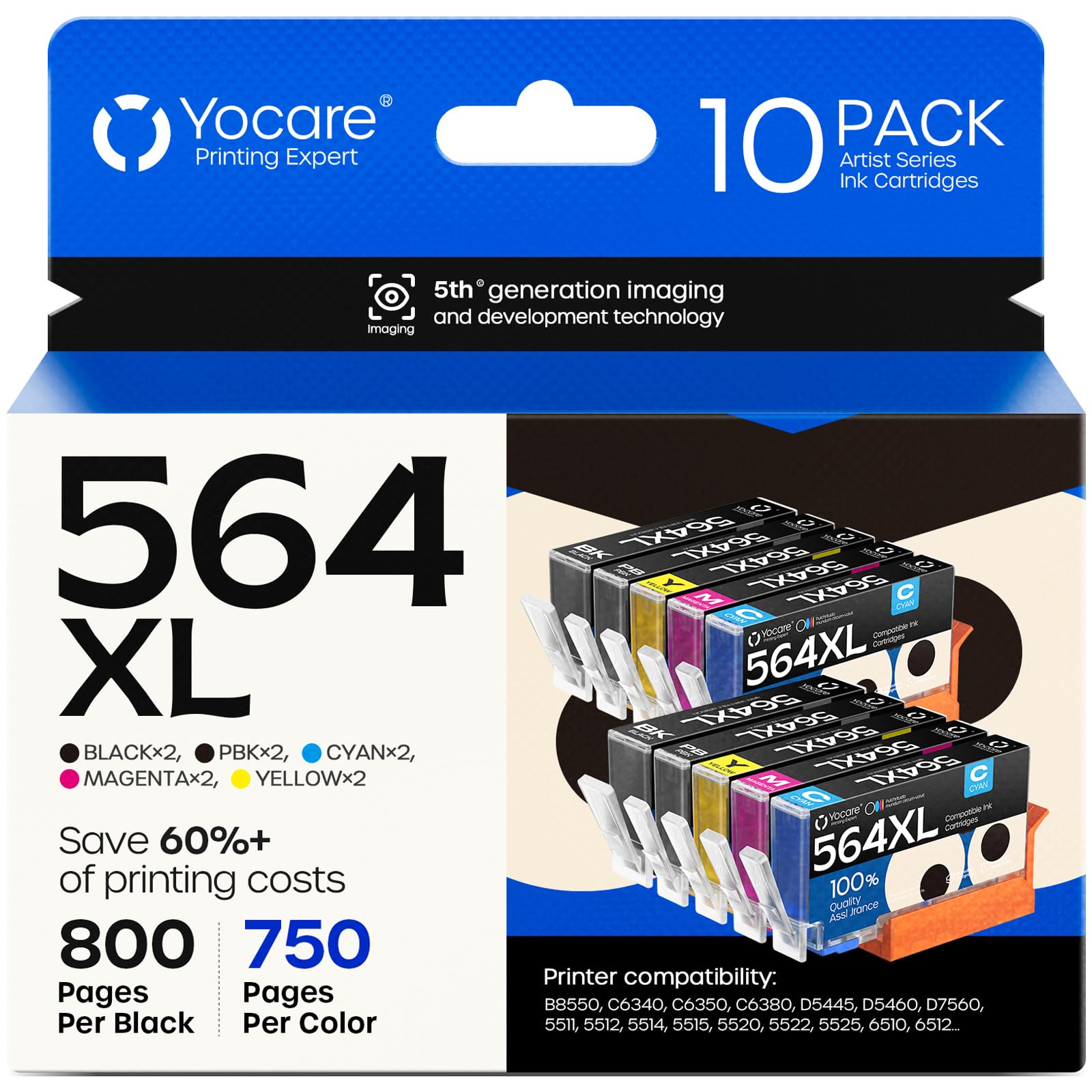 564XL 10-Pack Ink Cartridges Compatible for 564 XL Combo Pack Ink Replacement for Photosmart 5520 6520 7510 7520 DeskJet 3520 Premium C309A C410A Printer(BK/C/M/Y)