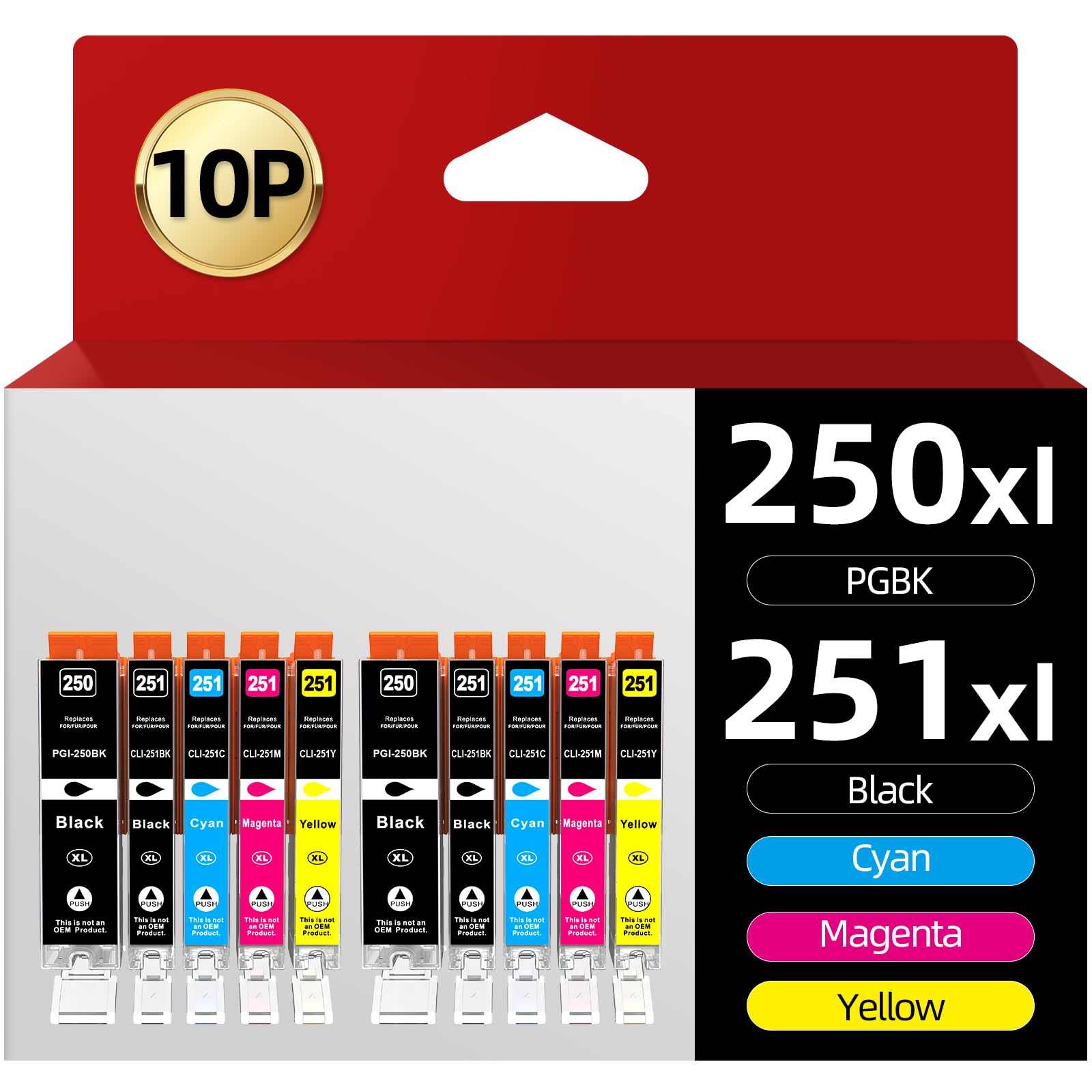 250XL 251XL Ink Cartridges Compatible for Canon 250 251 Printer Ink Work with Canon Pixma MX922 IX6820 MX920 IP8720 IP7720 MG5520 MG5520 MG5522 MG6320 MG6620 MG7120 MG7520 Printers 10P