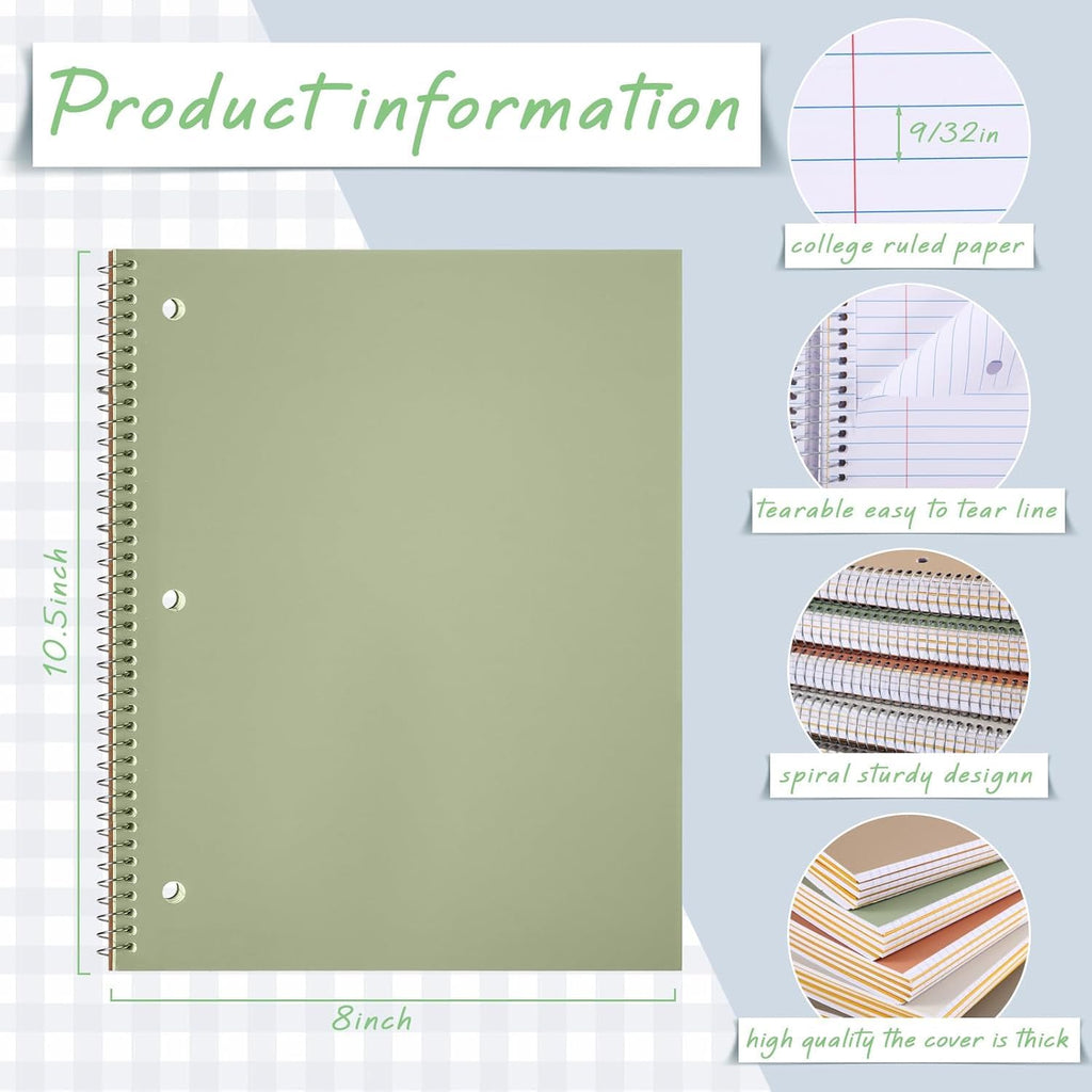 Aesthetic Spiral Notebook 3 Pack - 1-Subject College Ruled Paper, 8" x 10-1/2", 70 Sheets per Notebook, Hardcover 3 Hole Pastel Colors, Easy Tear Line Spiral Notebooks for Office School Travel-Macaron