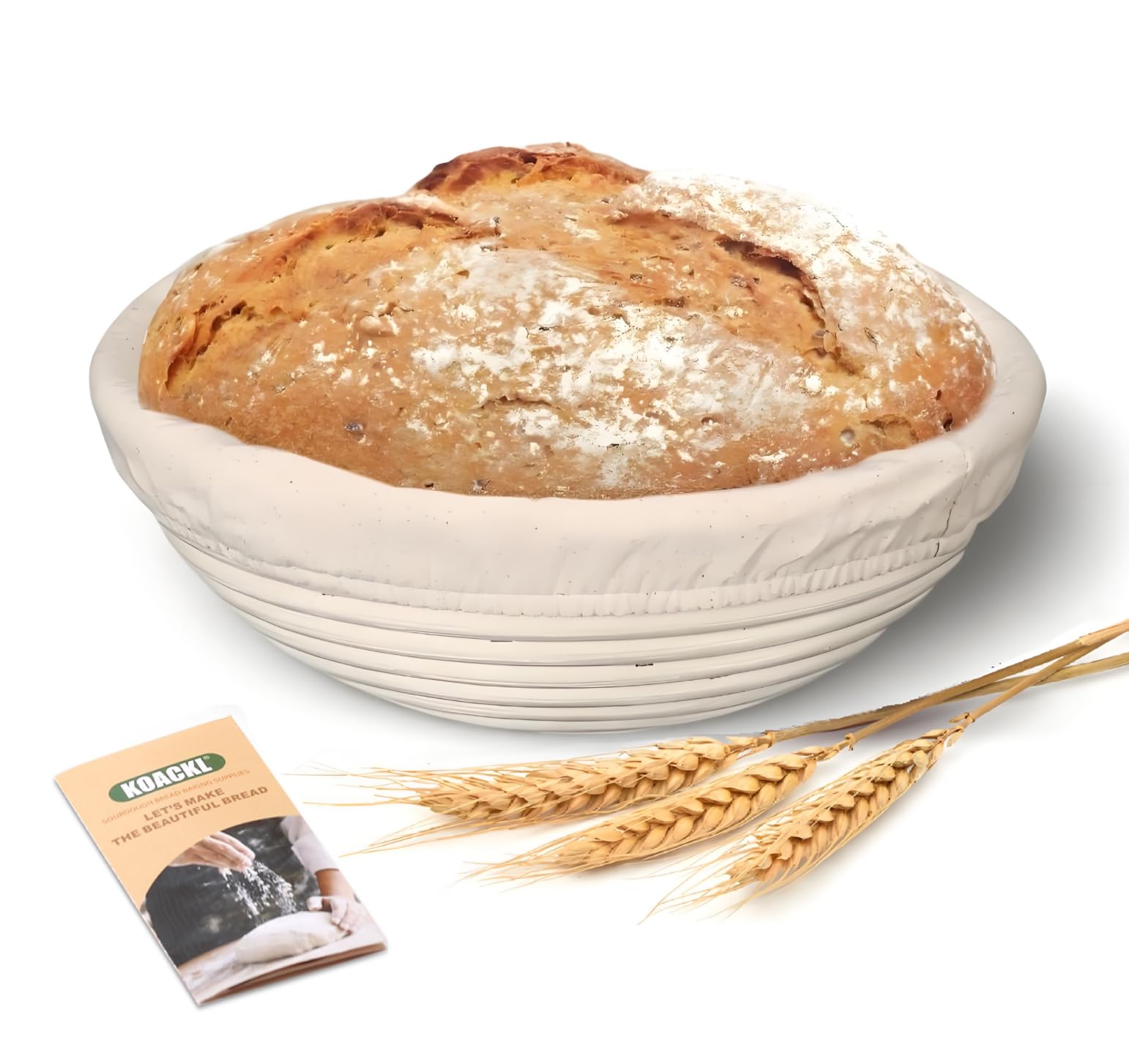 KOACKL Banneton Bread Proofing Basket, Sourdough Starter Kit, 9 Inch Round Banneton Basket, Proofing Basket, Sourdough Bread Making Tools with Cloth Liners for Making Beautiful Bread